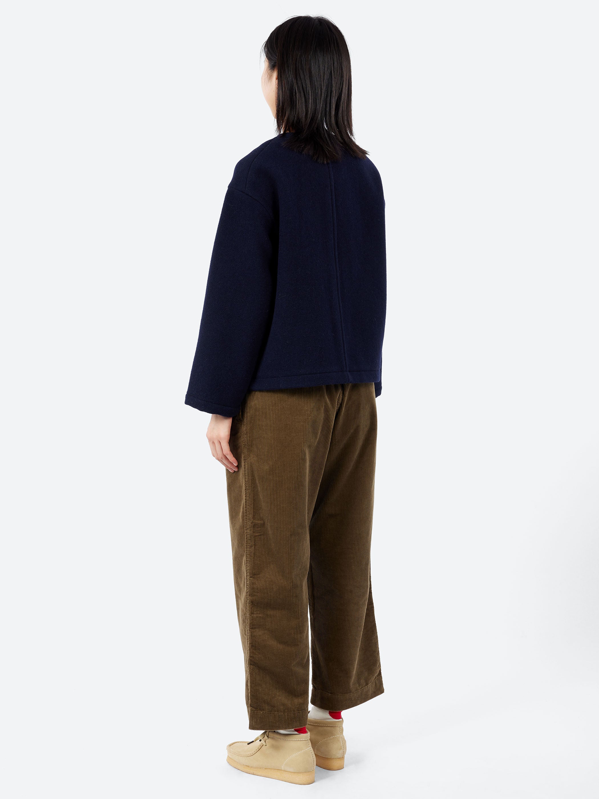 Danton - Women's Wool Light Pile Collarless Jacket in Navy