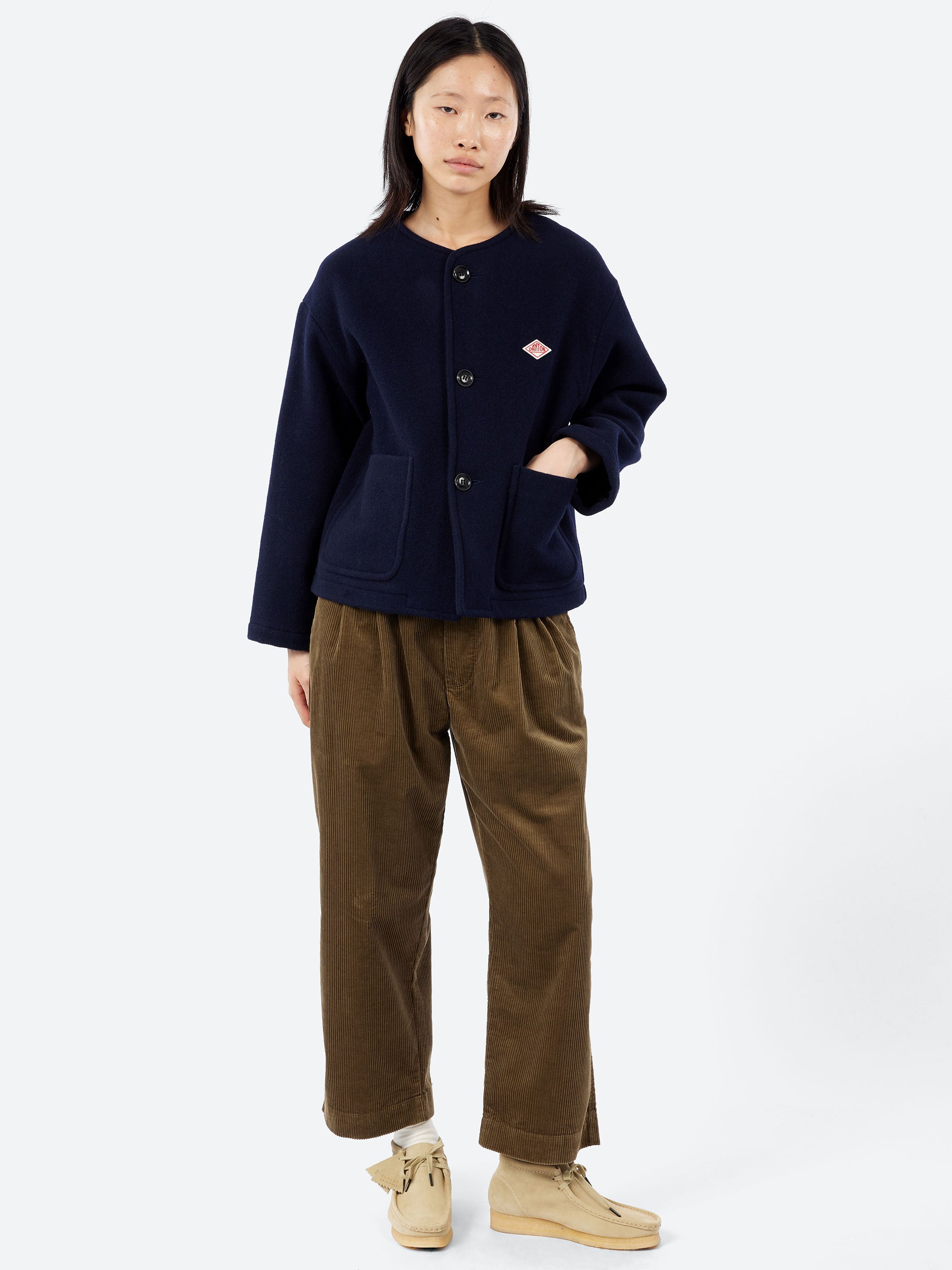 Danton - Women's Wool Light Pile Collarless Jacket in Navy