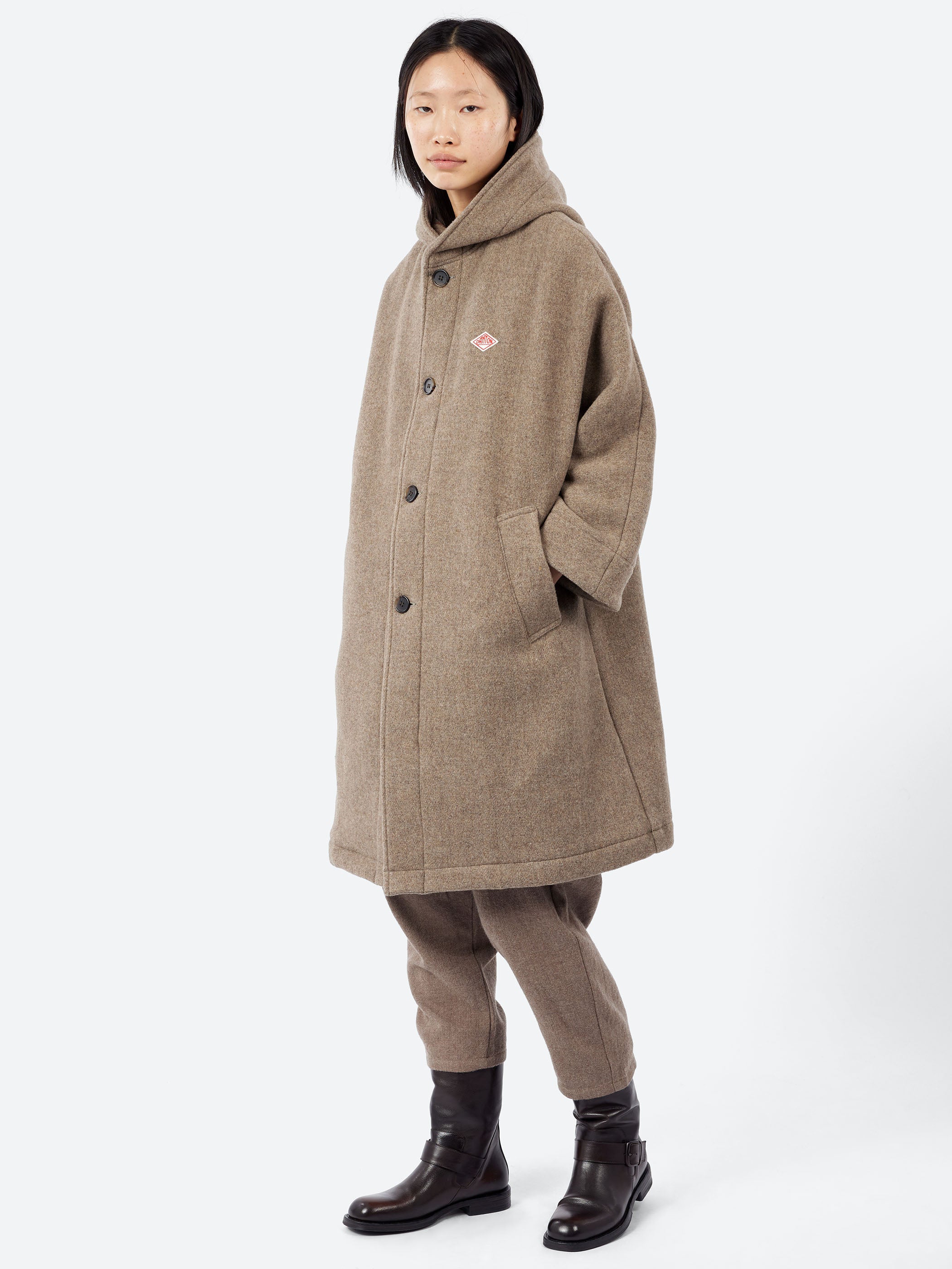 Danton - Wool Light Pile Hooded Coat in Heather Beige – gravitypope