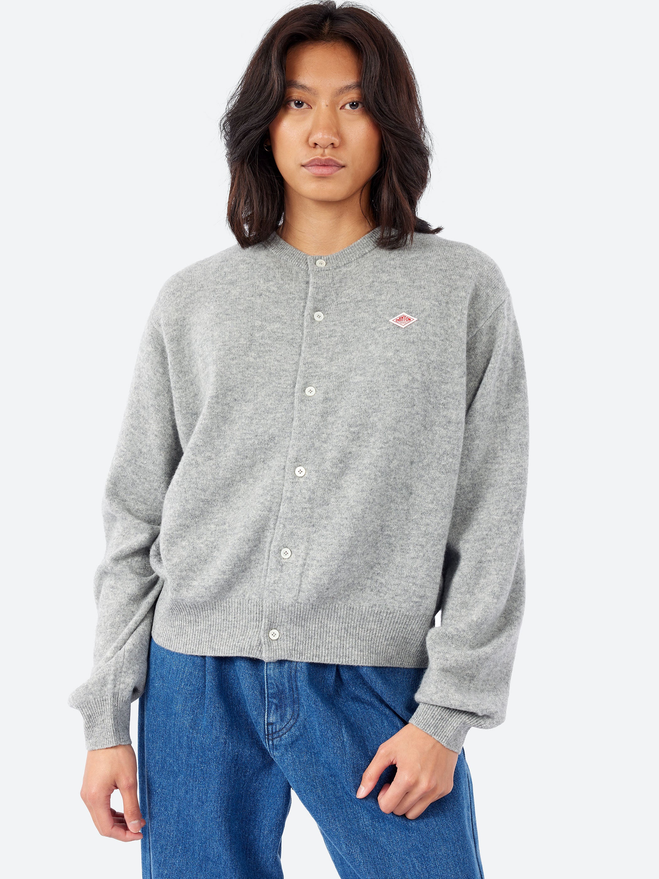 Danton - Women's Lambswool Crew Neck Cardigan in Light Grey