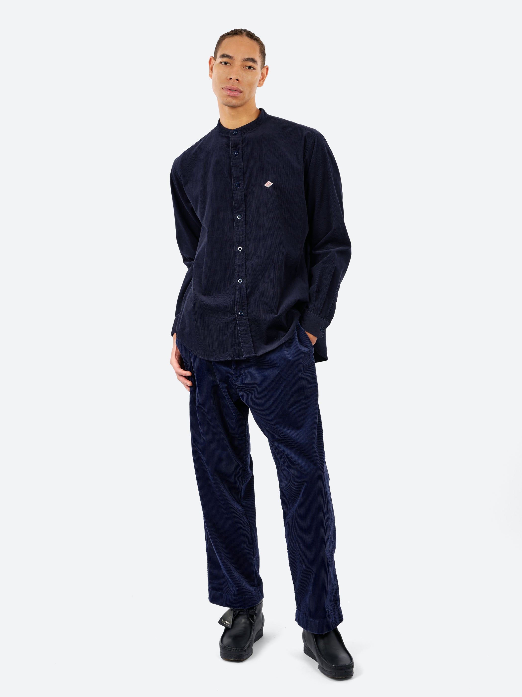 Corduroy Band Collar Shirt