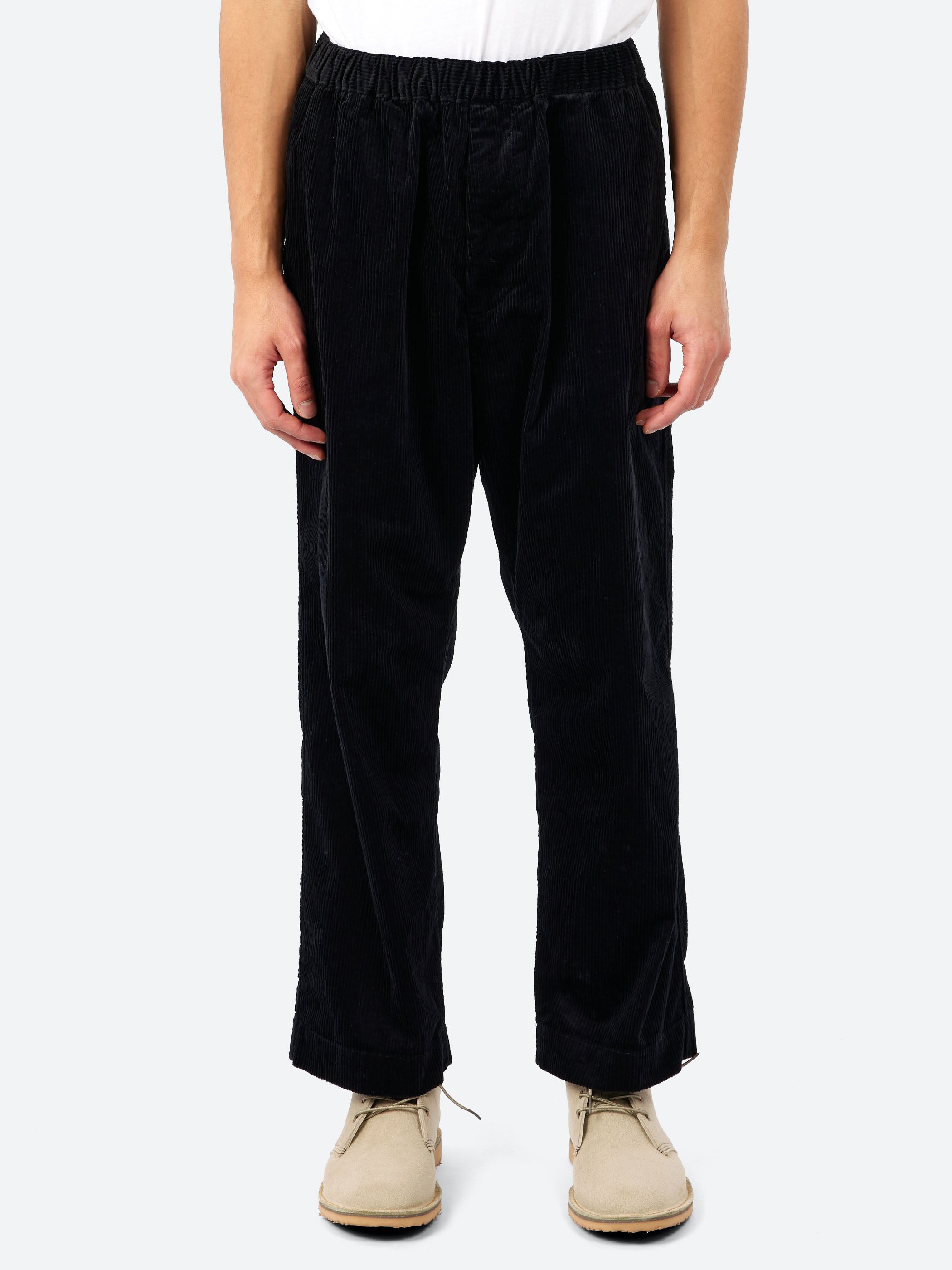 パンツ everyone corduroy belted easy pants XL Danton - Corduroy Straight Silhouette Easy Pants in Black