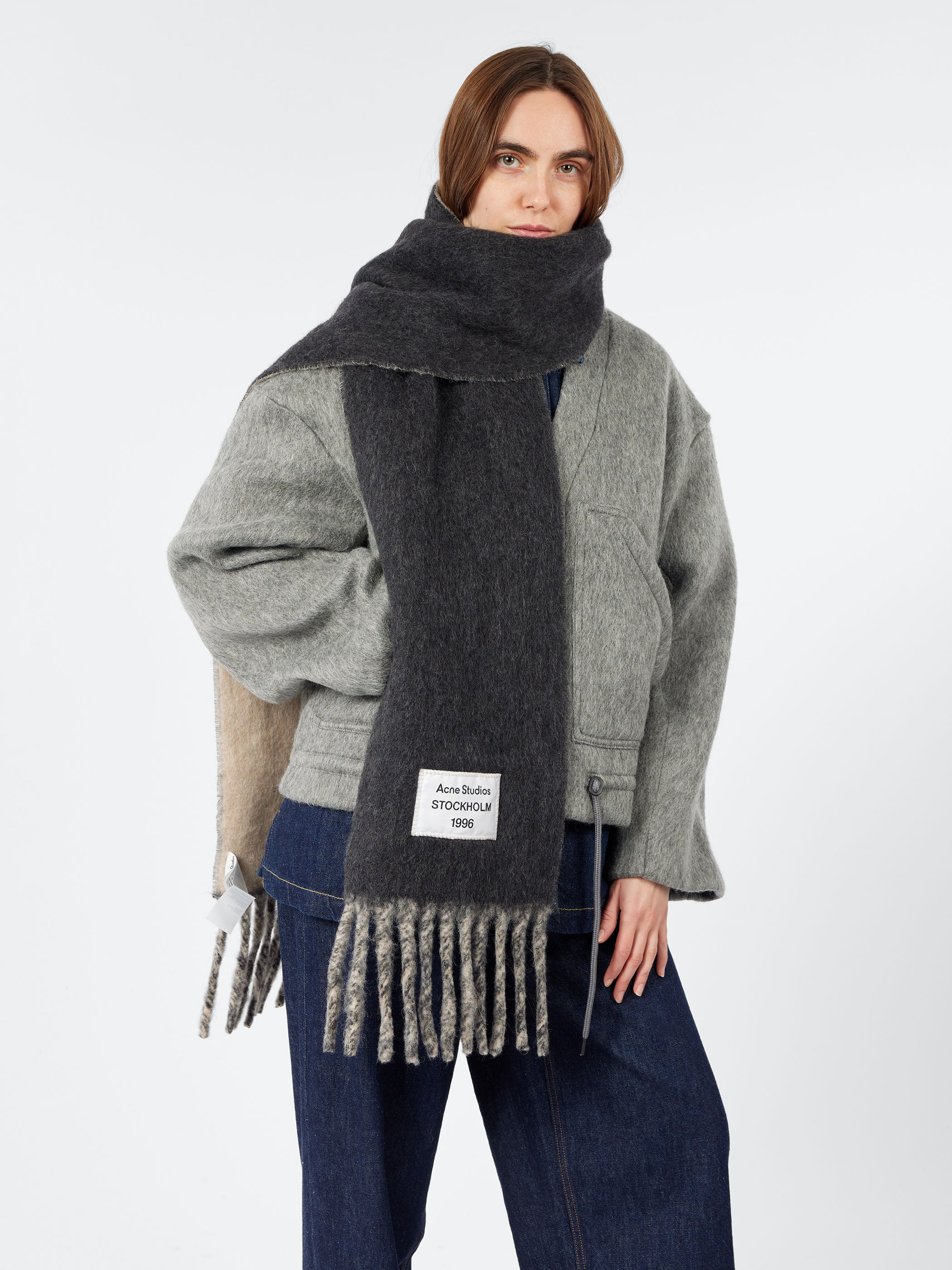 Acne Studios - Canada Fringe Wool Scarf - Skinny in Grey Melange