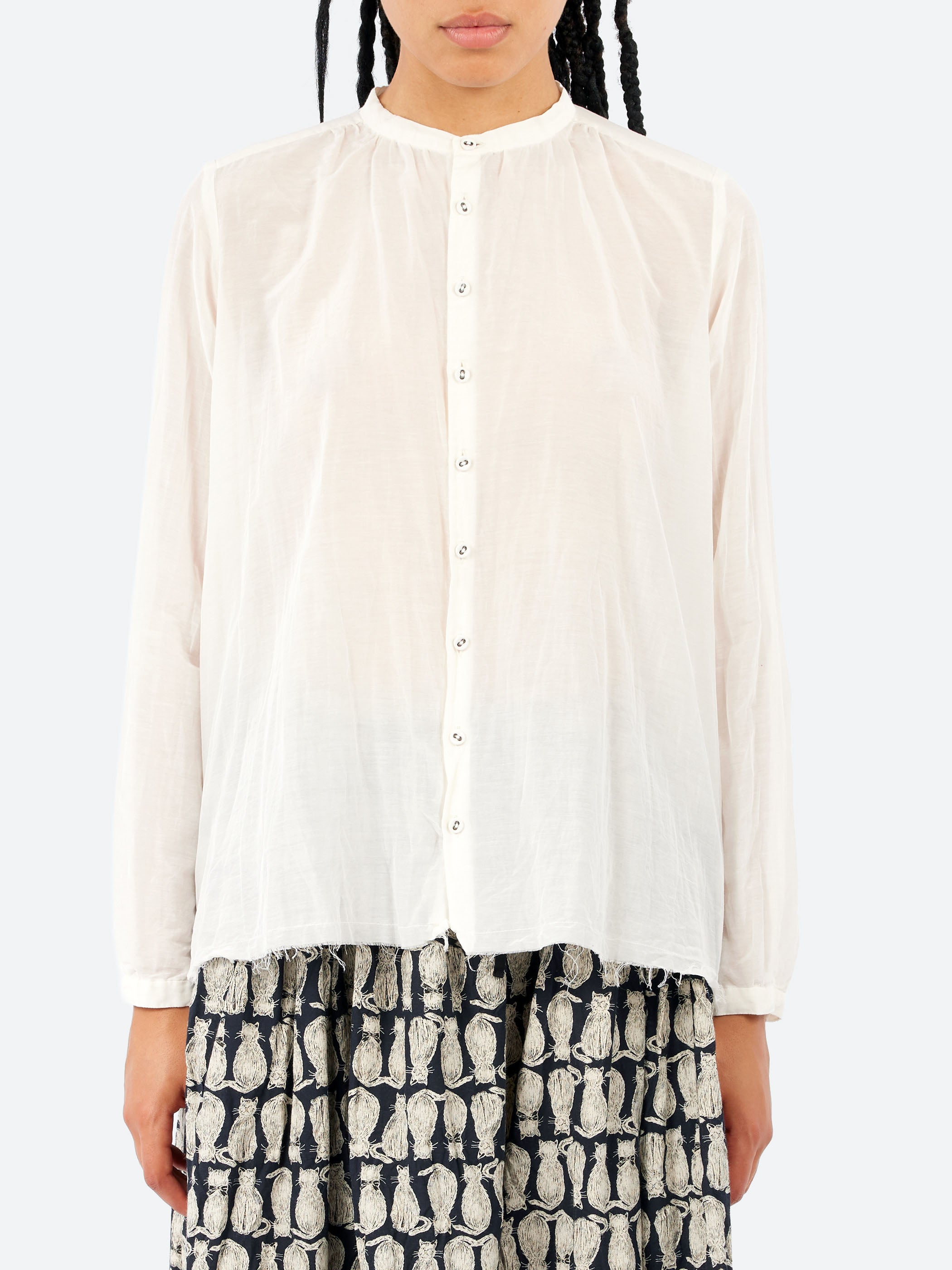 Cotton Silk Lawn Stand Collar Blouse