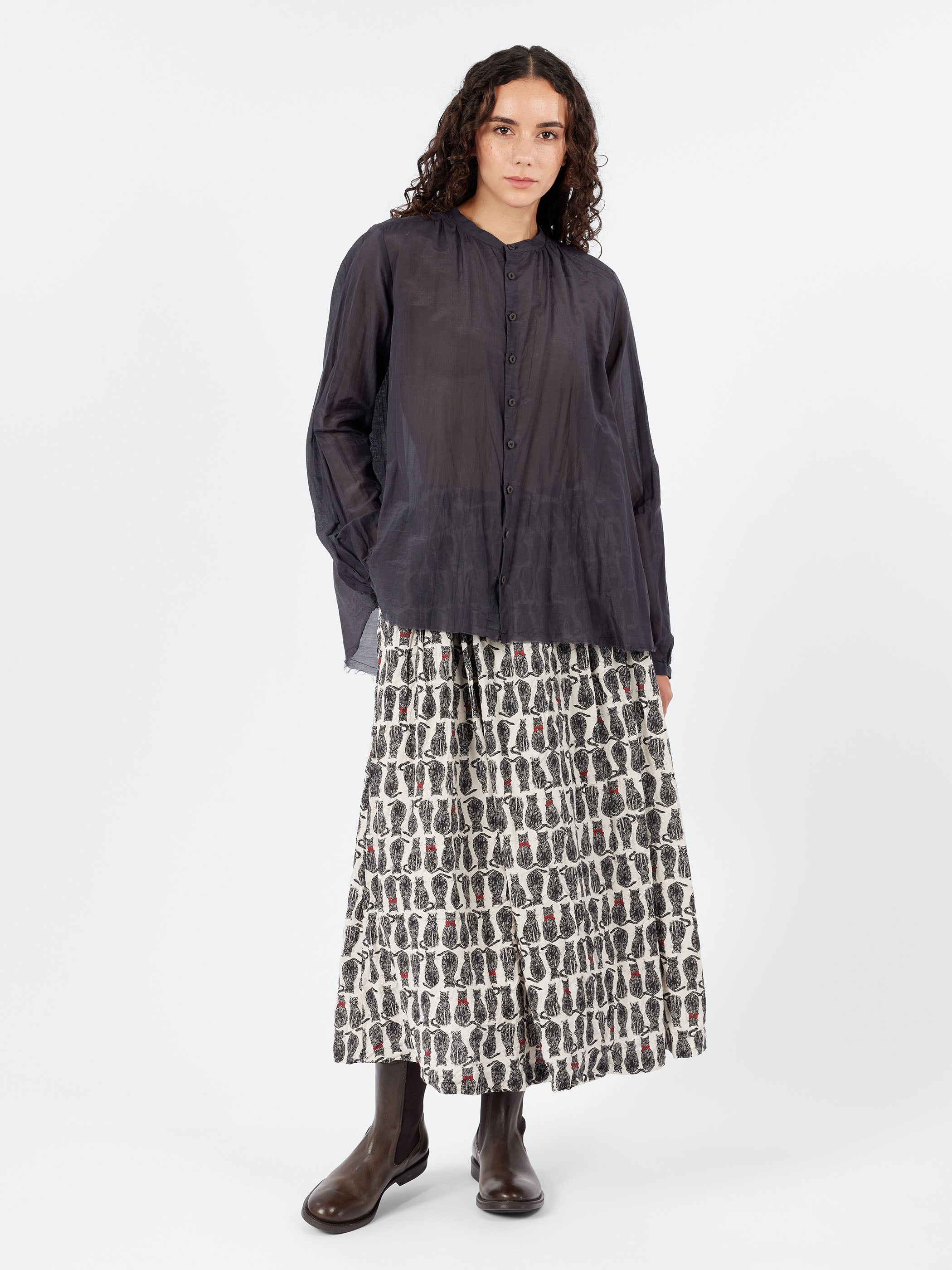 Cotton Silk Lawn Stand Collar Blouse