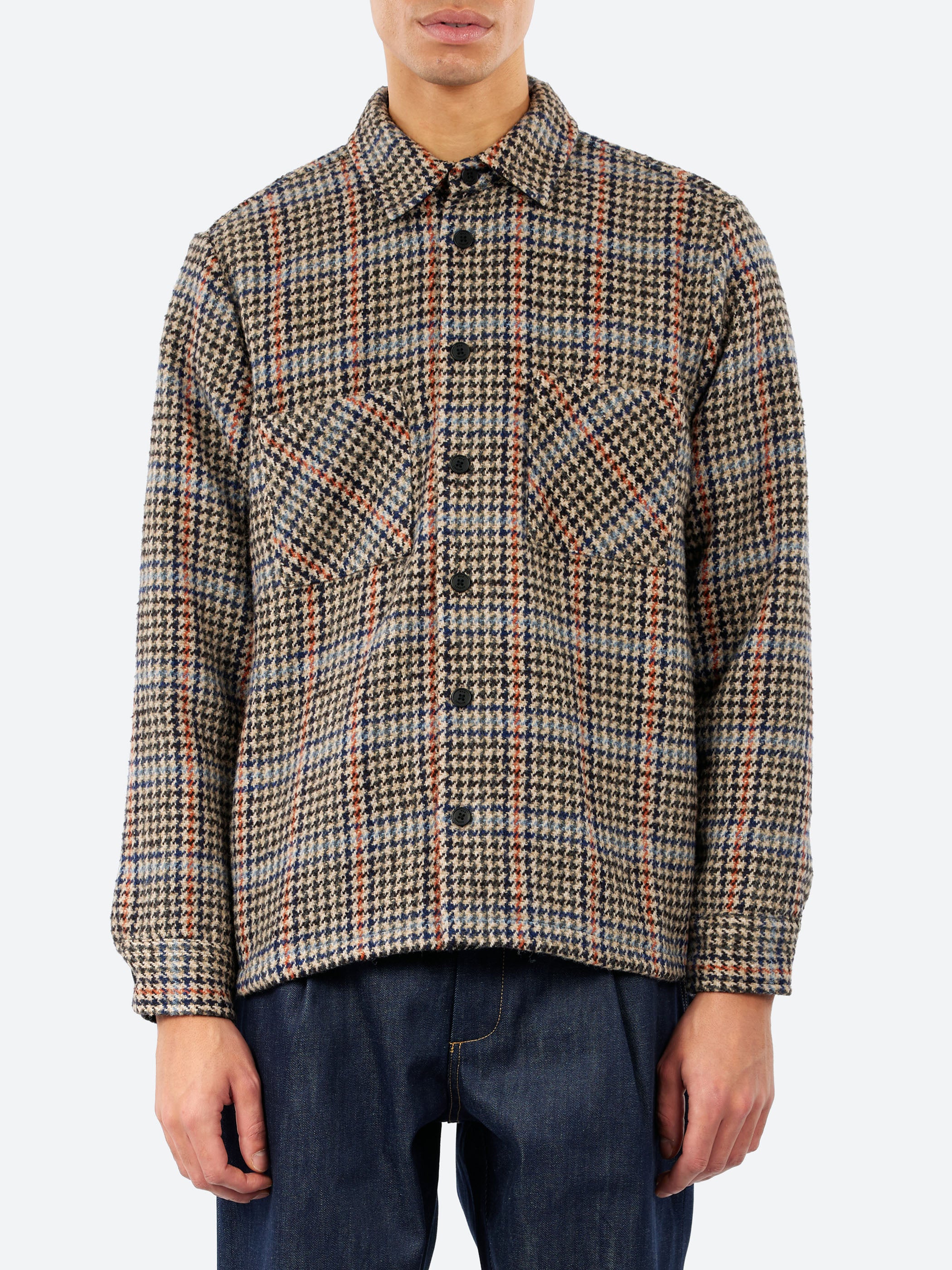 Wax London - Whiting Overshirt in Brown and Blue Skate Check