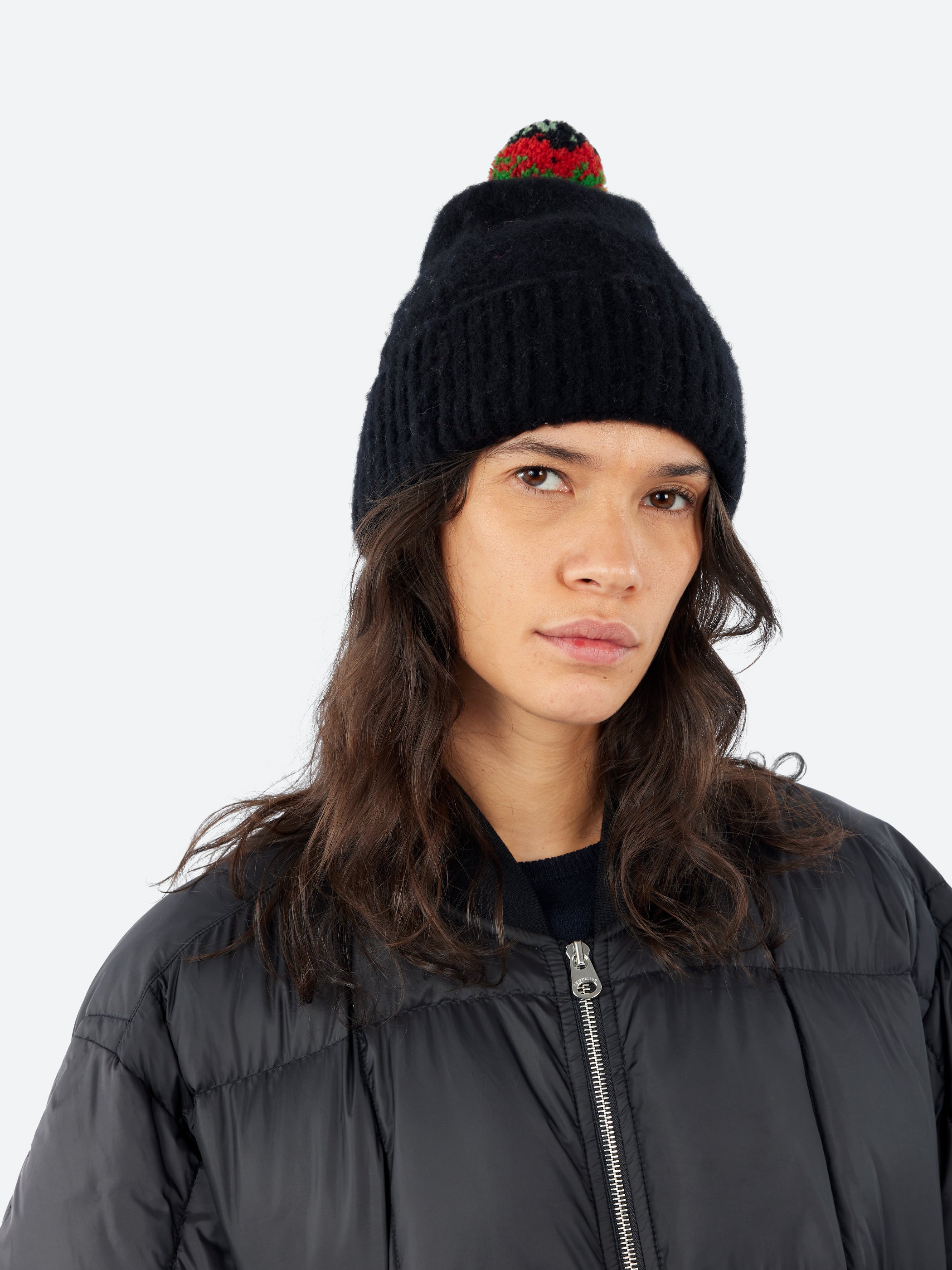 Brushed Plain Hat Stripe Pompom
