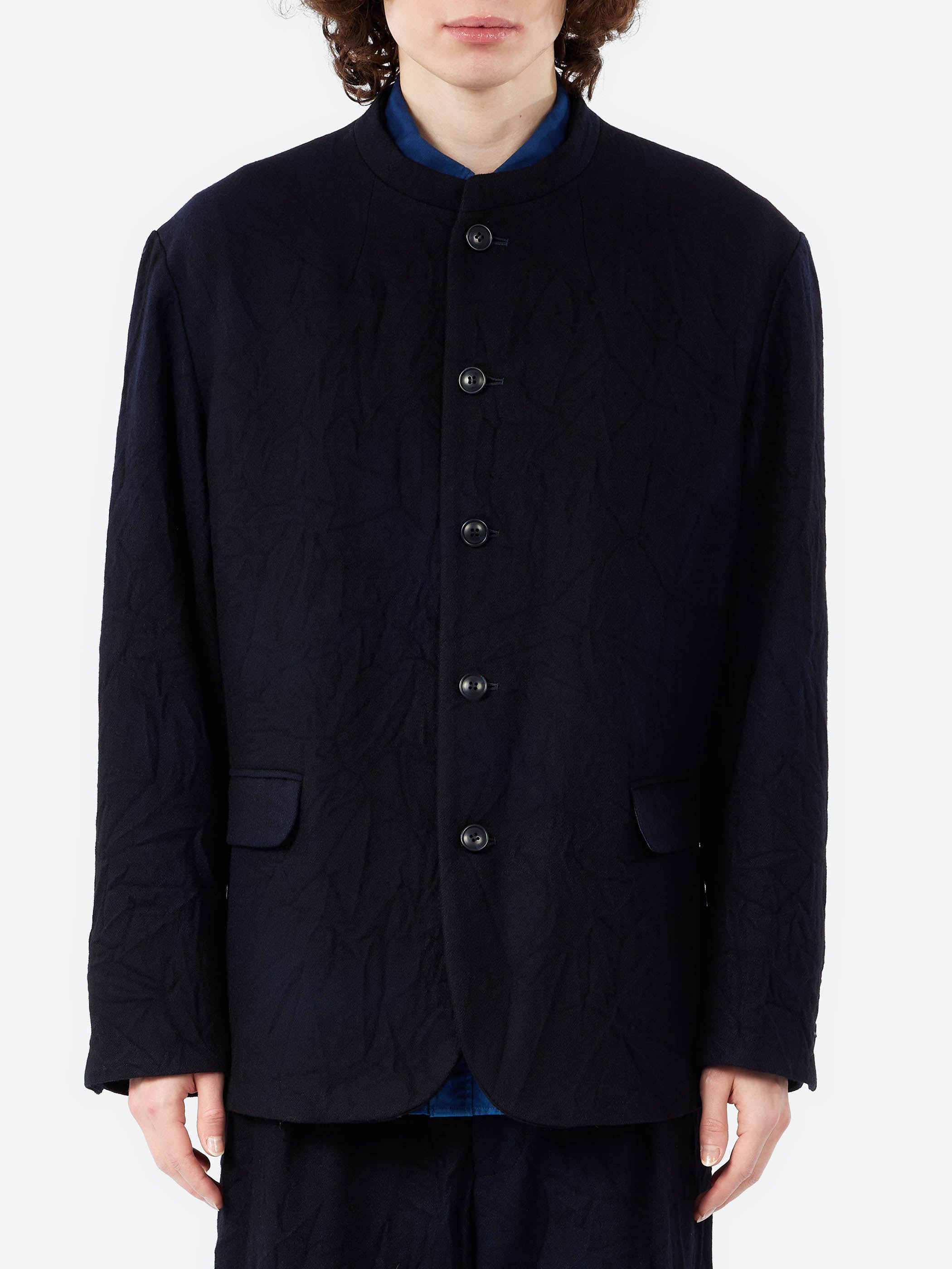 【良品】BLUE BLUE 3 ウールスタンドジャケット 濃紺 日本製 Blue Blue Japan - Stand Up Collar Jacket in Dark Navy – gravitypope