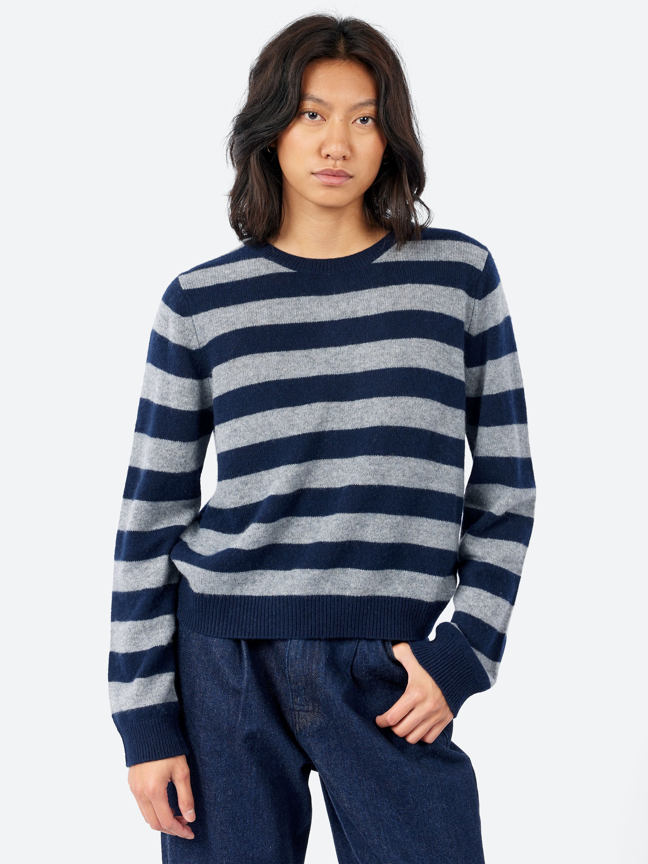 Cashmere Stripe Crew Neck Sweater