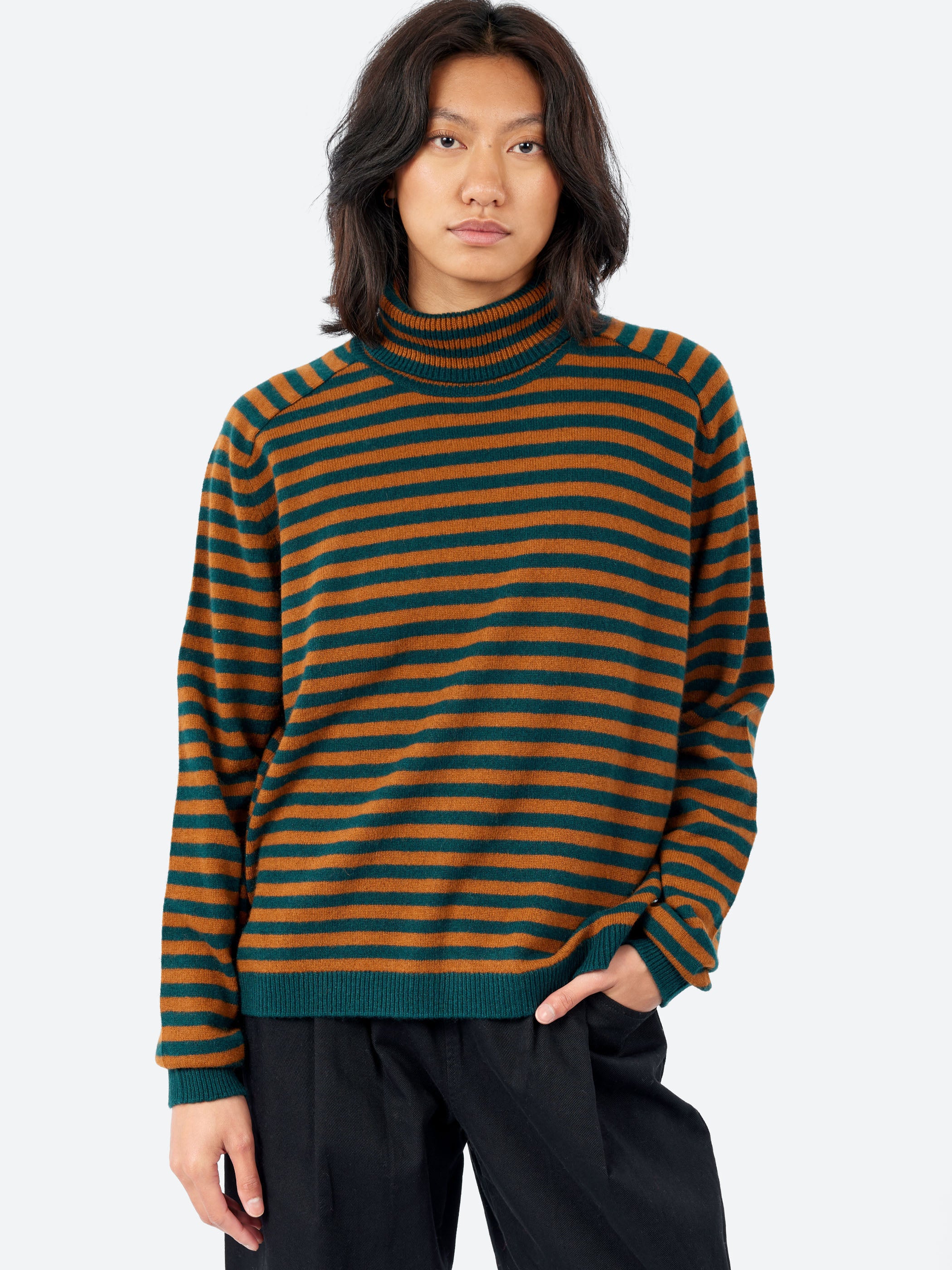 Narrow Stripe Roll Collar