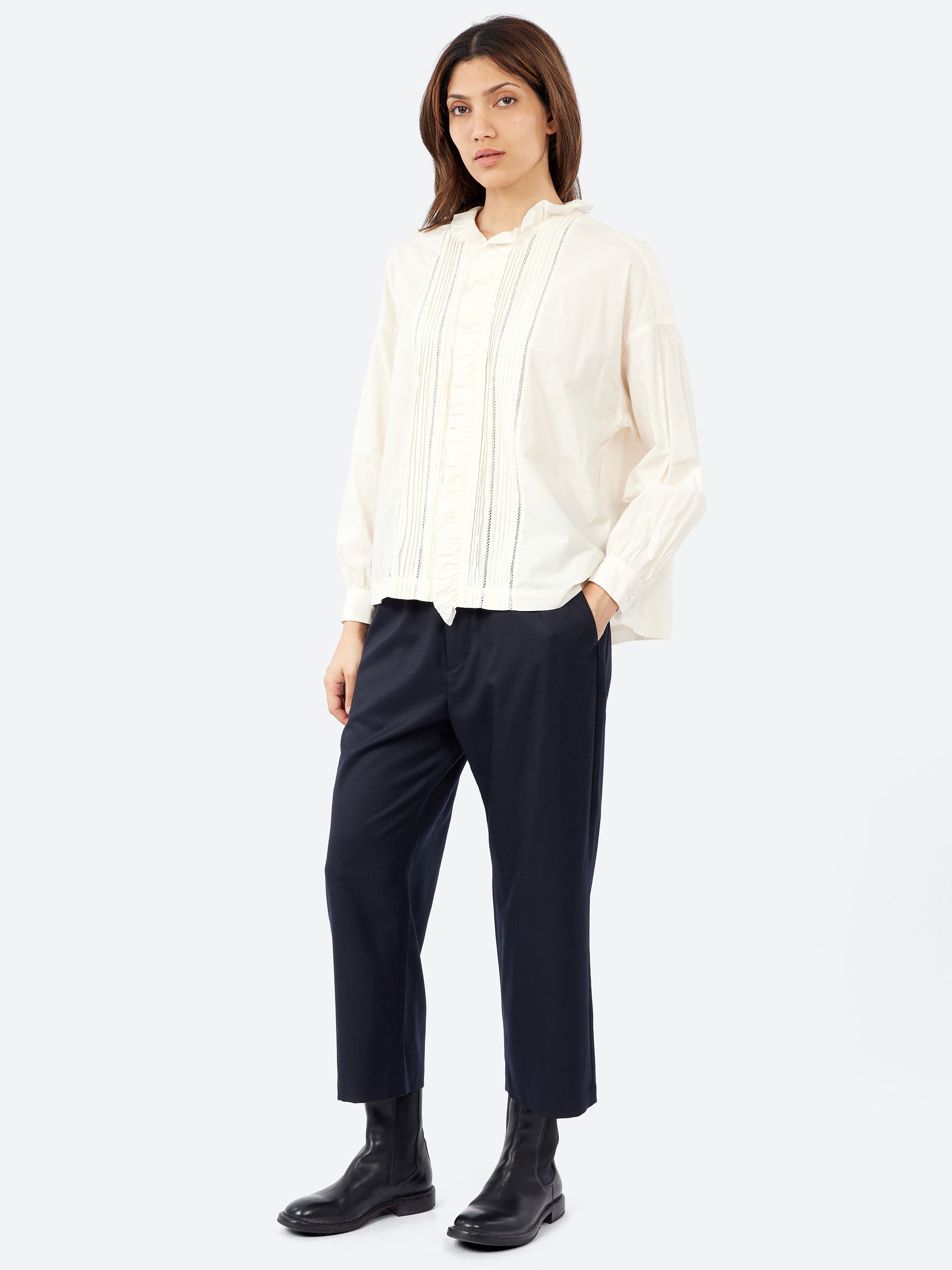 Lace Pintuck Ruffle Shirt
