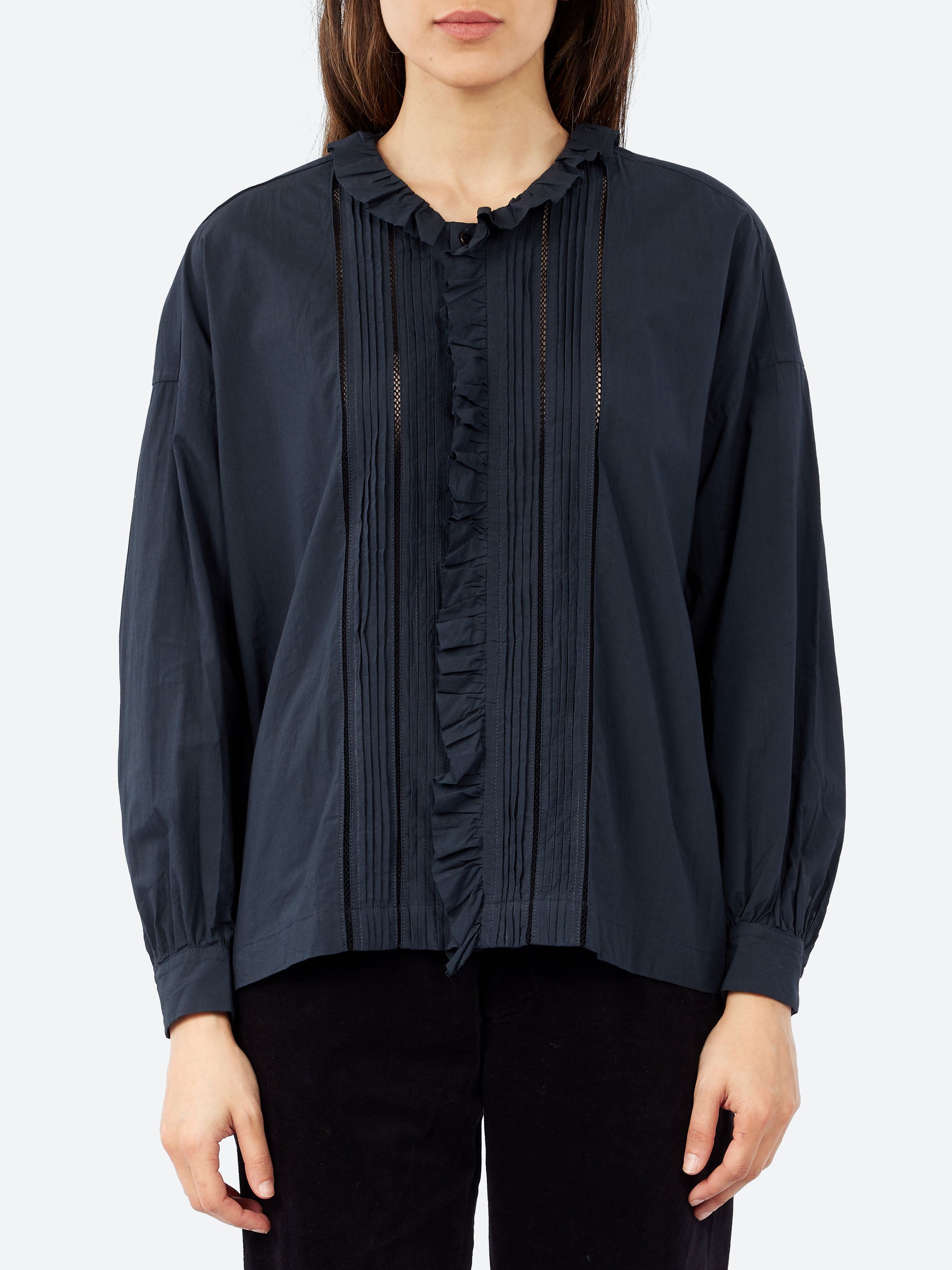 Lace Pintuck Ruffle Shirt