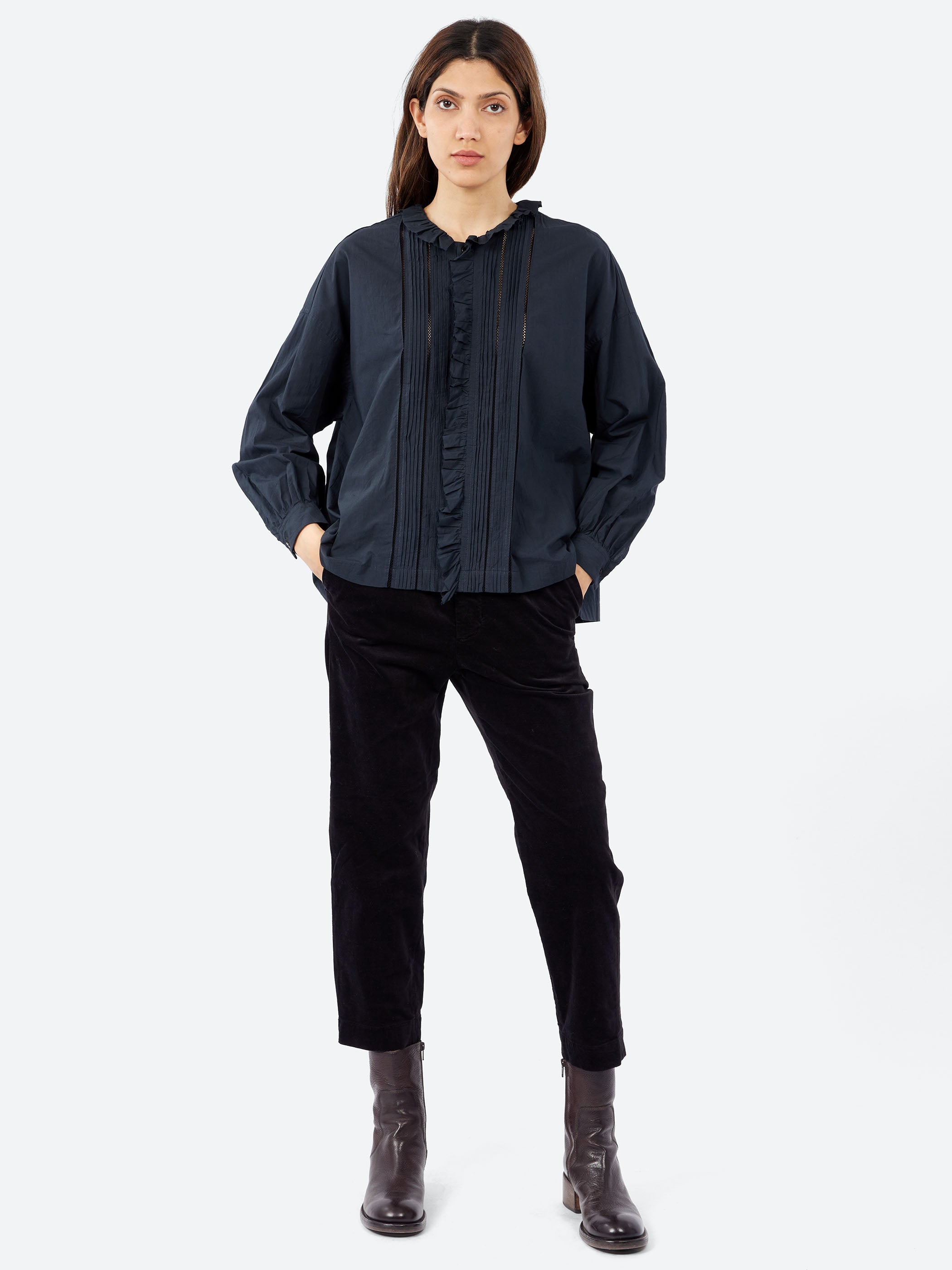 Lace Pintuck Ruffle Shirt