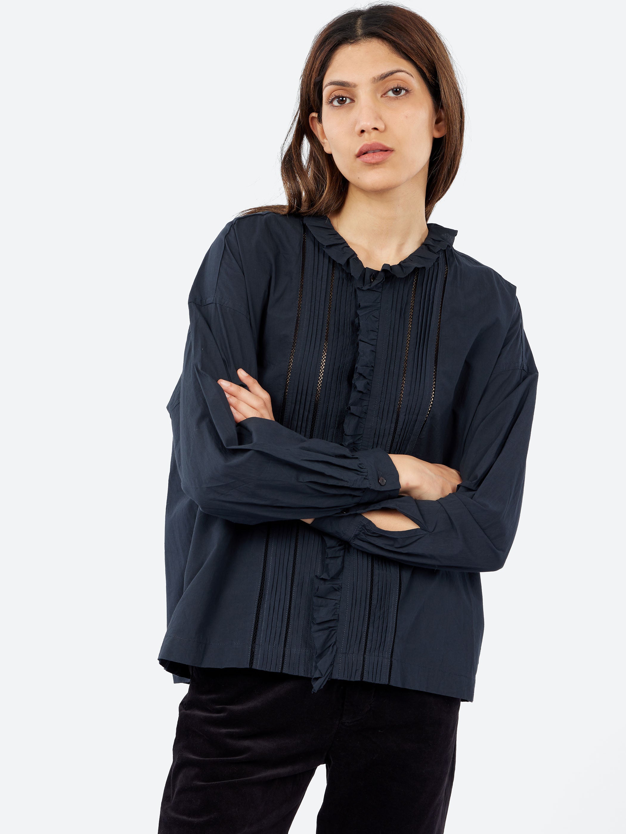 Lace Pintuck Ruffle Shirt