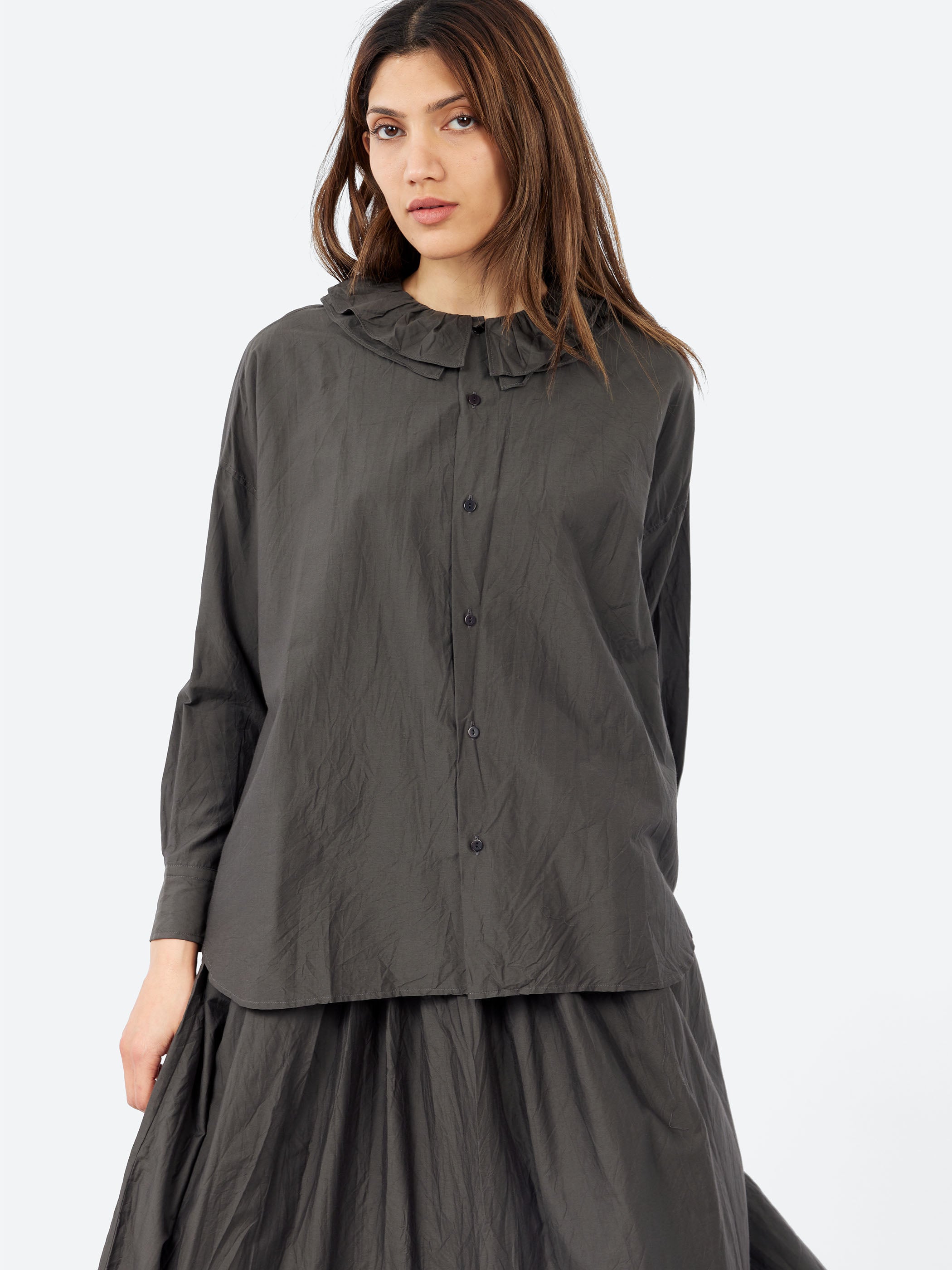 Ruffle Collar Baggy Shirt