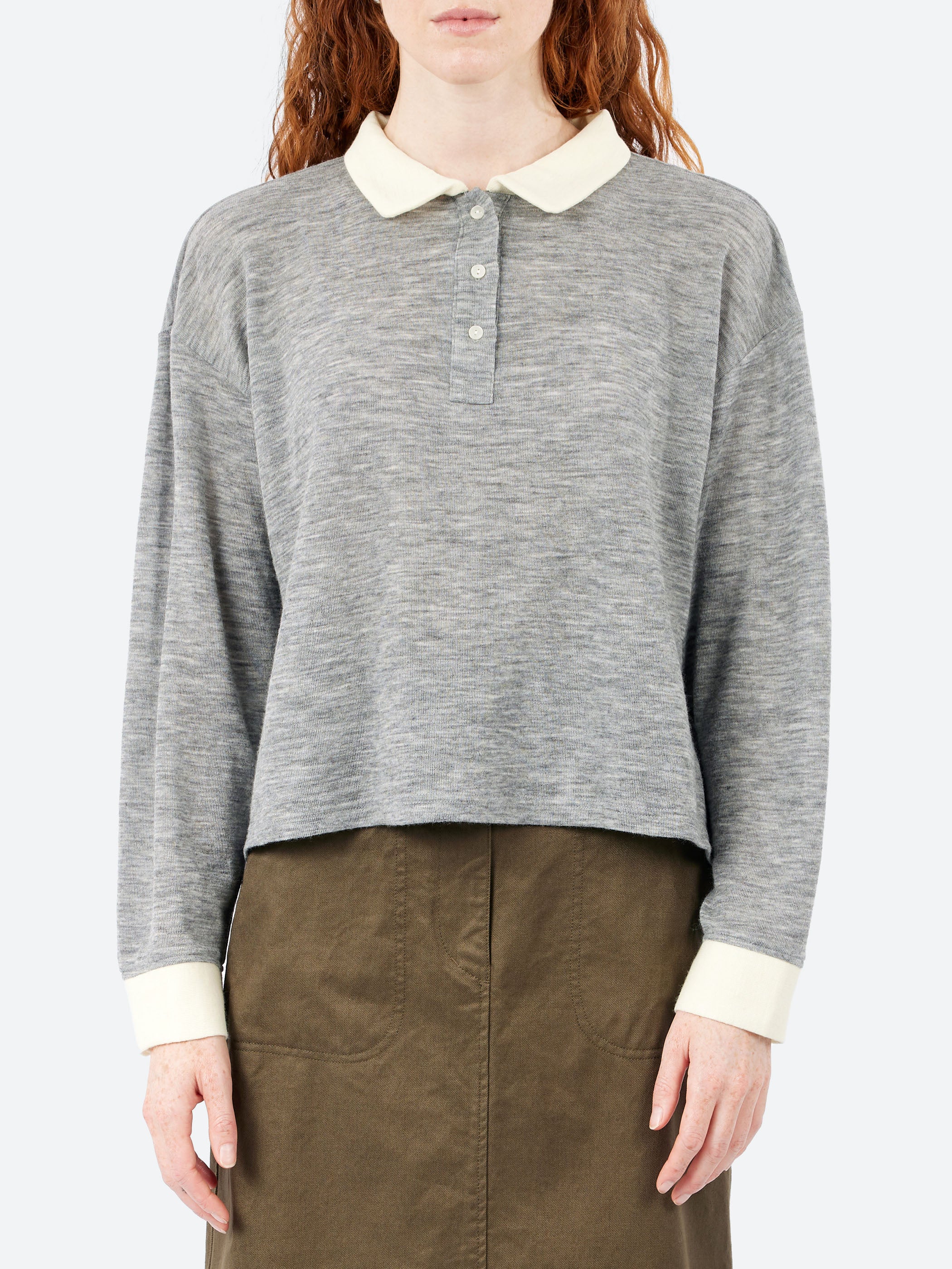 Wool Gauze Rib Contrast Collar T-Shirt
