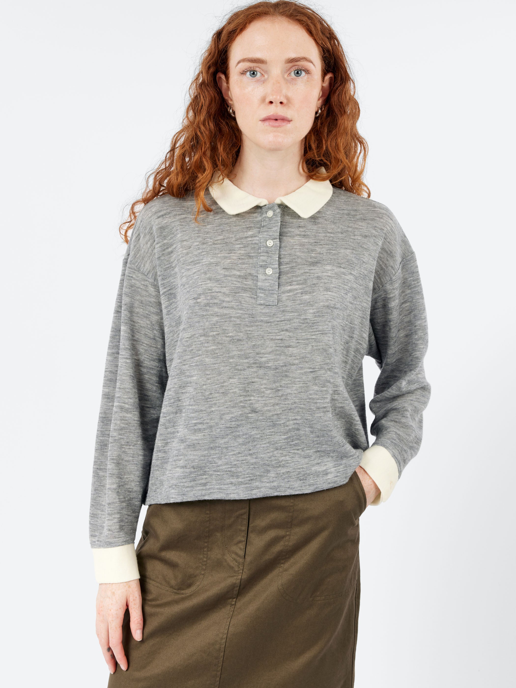 Wool Gauze Rib Contrast Collar T-Shirt