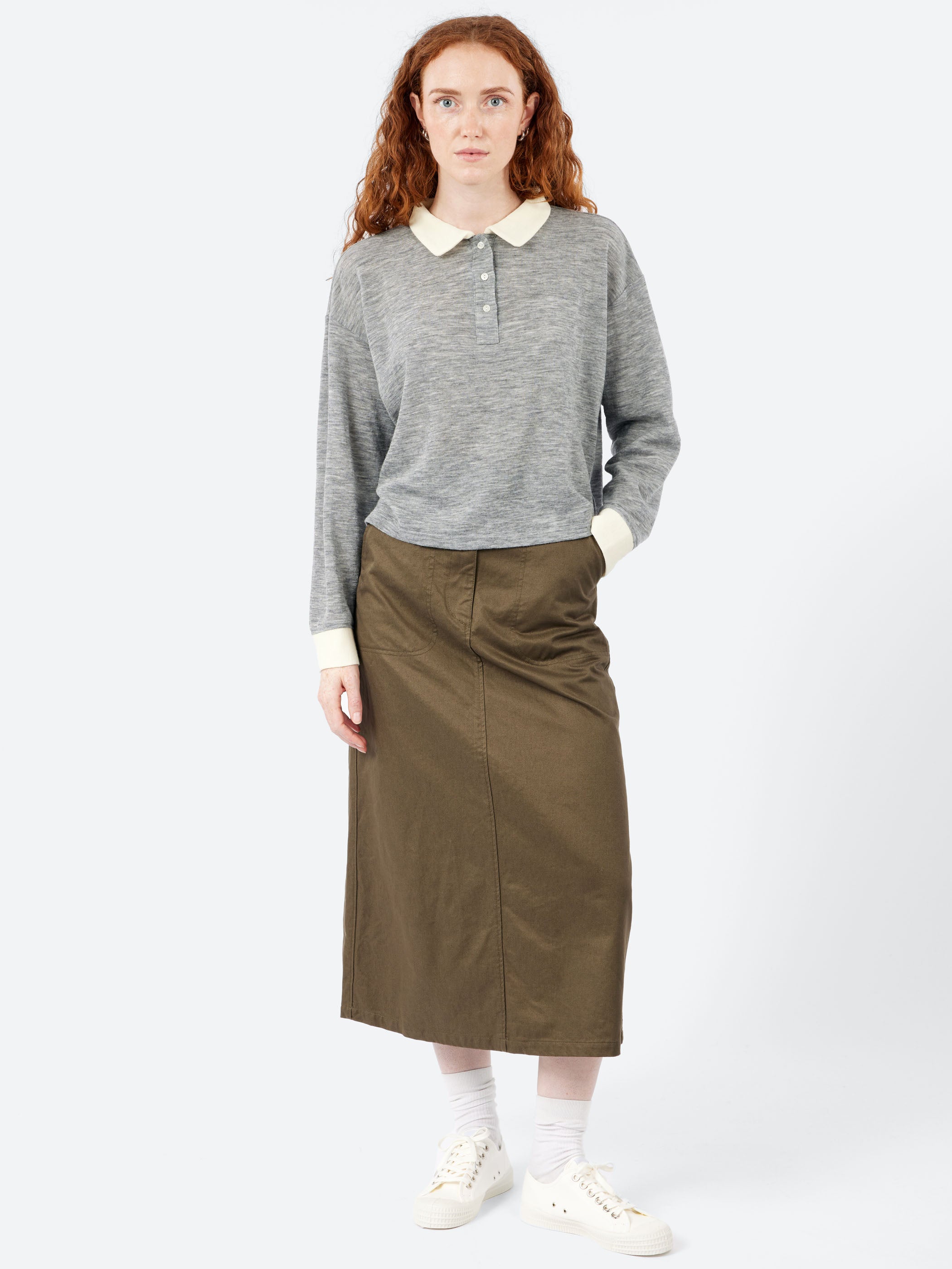 Wool Gauze Rib Contrast Collar T-Shirt