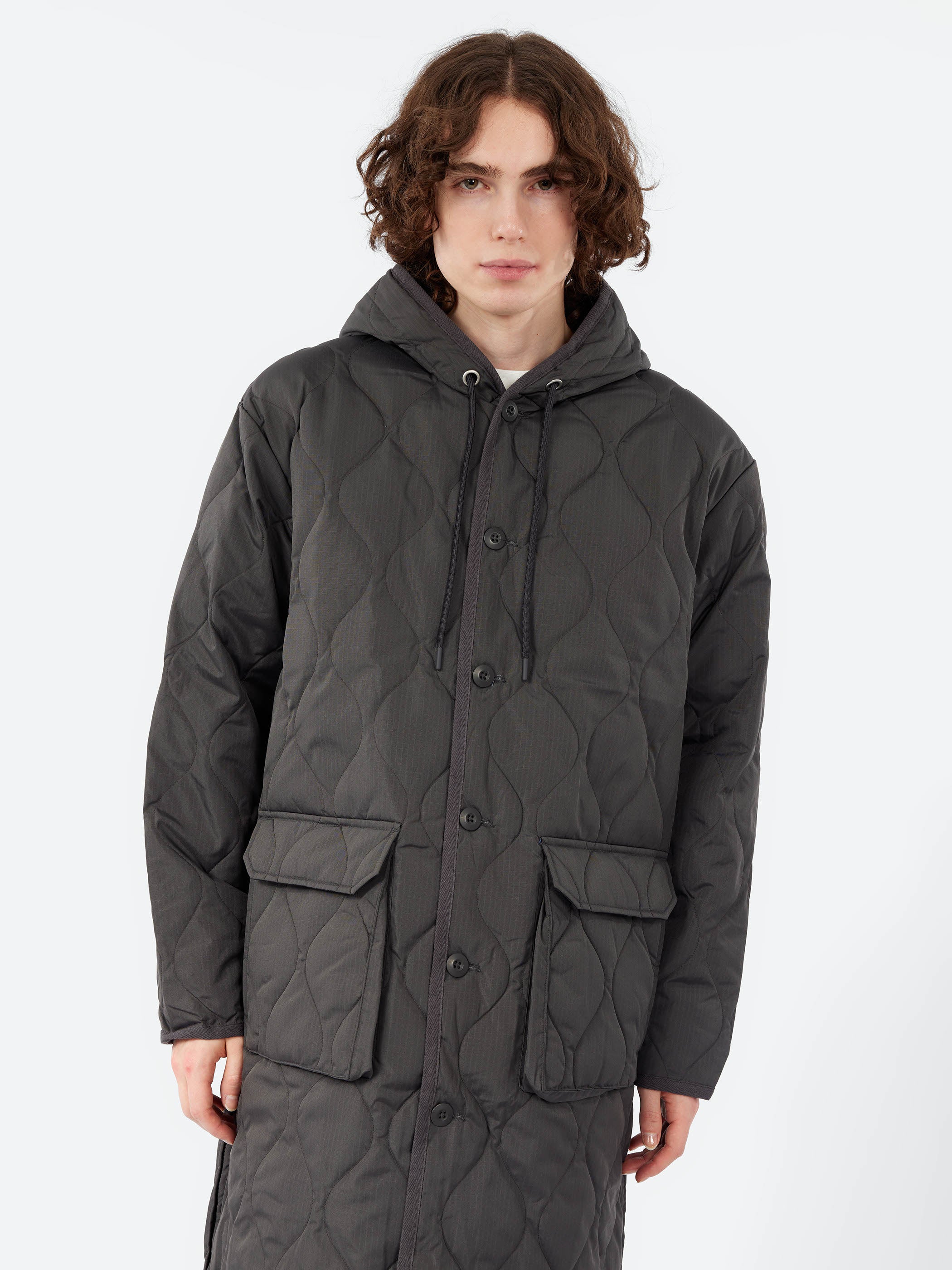 TAION - Military Hood Long Down Coat in Charcoal – gravitypope