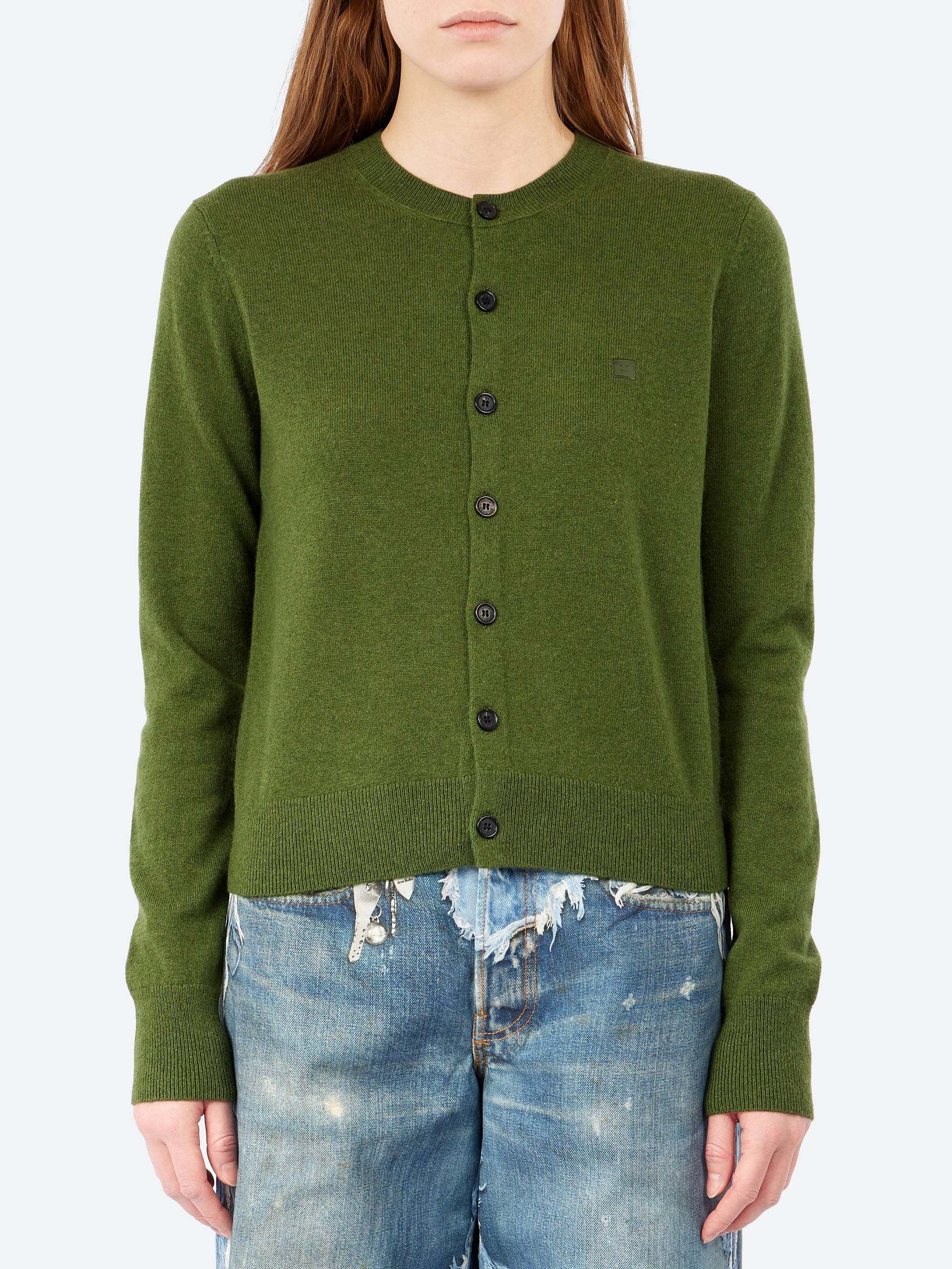 Acne Studios - Keny Yak Core Crewneck Cardigan in Bottle Green
