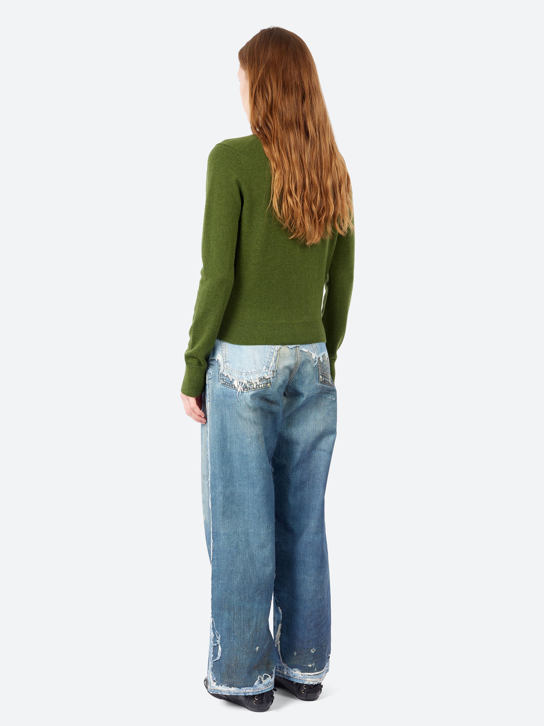 Acne Studios - Keny Yak Core Crewneck Cardigan in Bottle Green