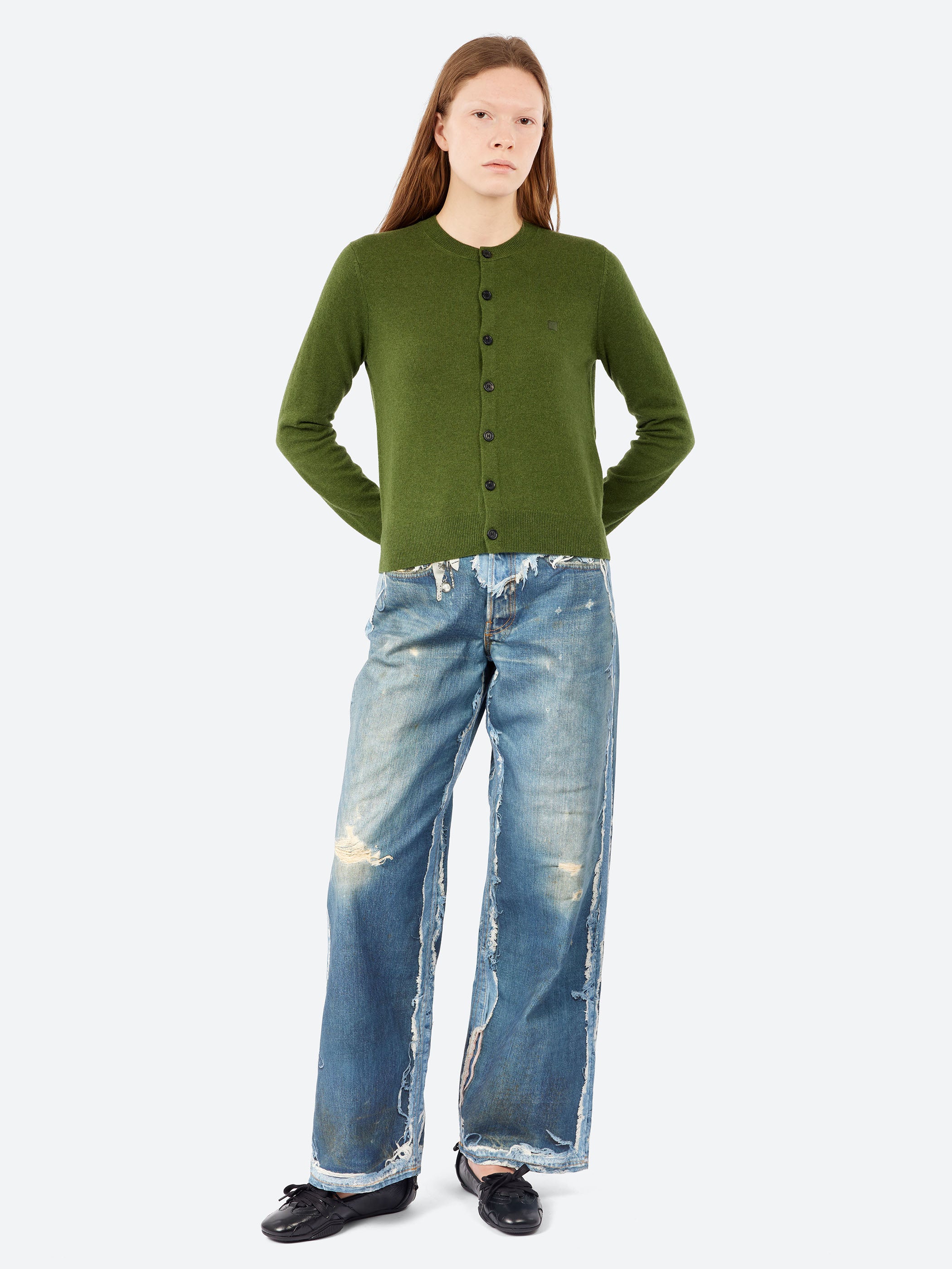 Acne Studios - Keny Yak Core Crewneck Cardigan in Bottle Green