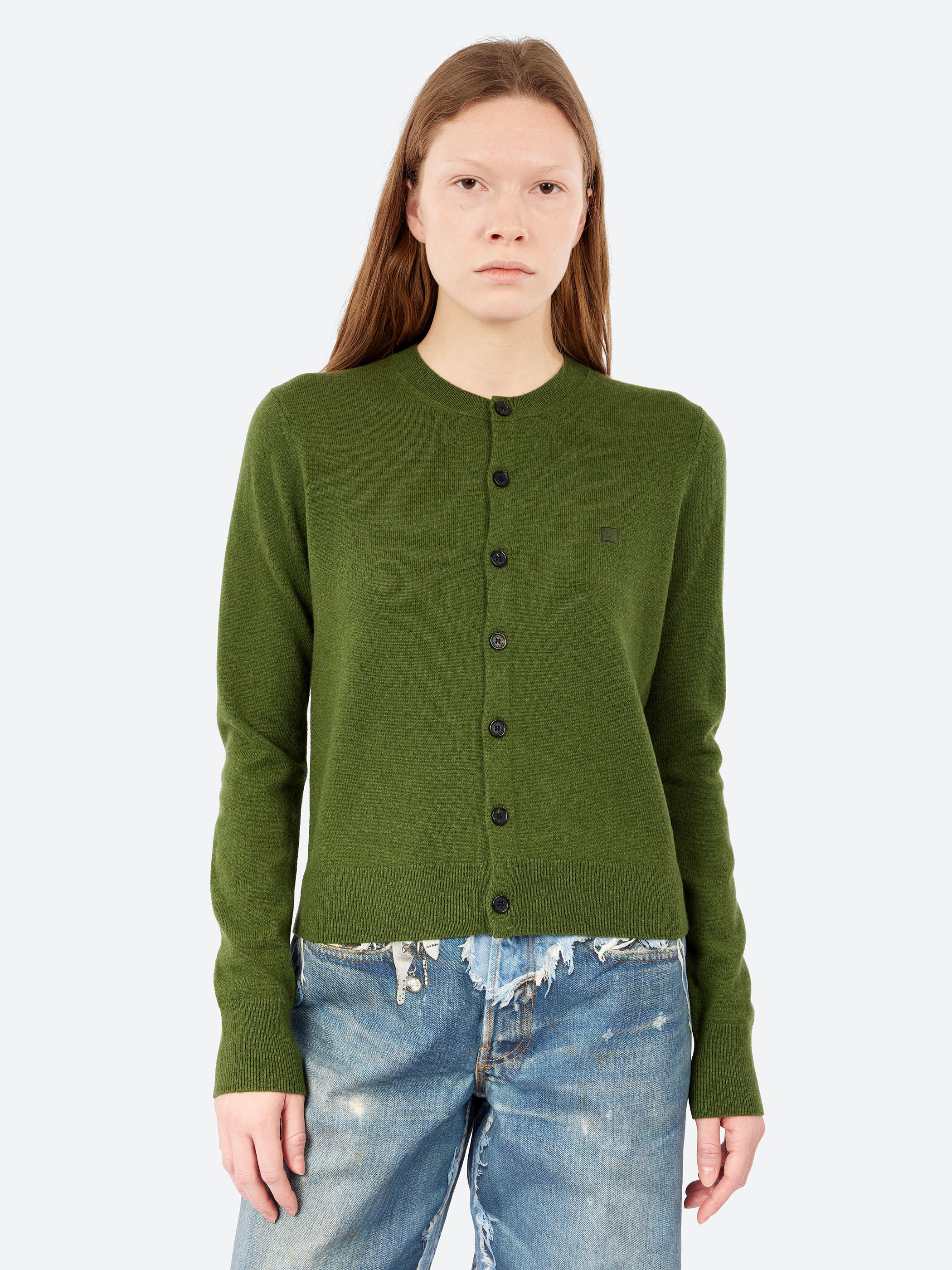 Acne Studios - Keny Yak Core Crewneck Cardigan in Bottle Green