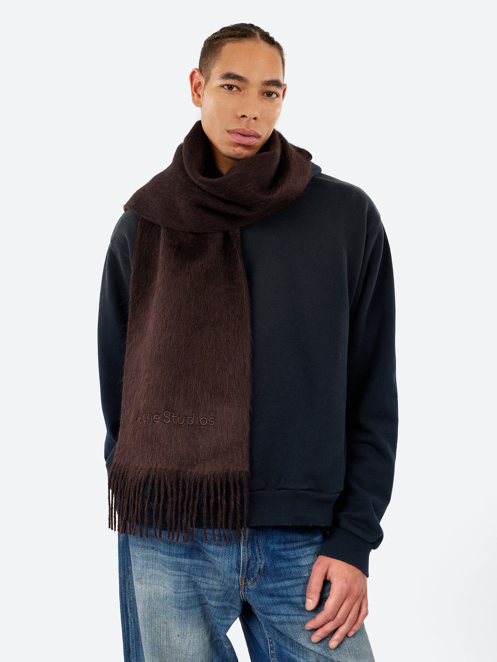 Acne Studios - Vinnie Wool Logo Scarf in Dark Brown Melange