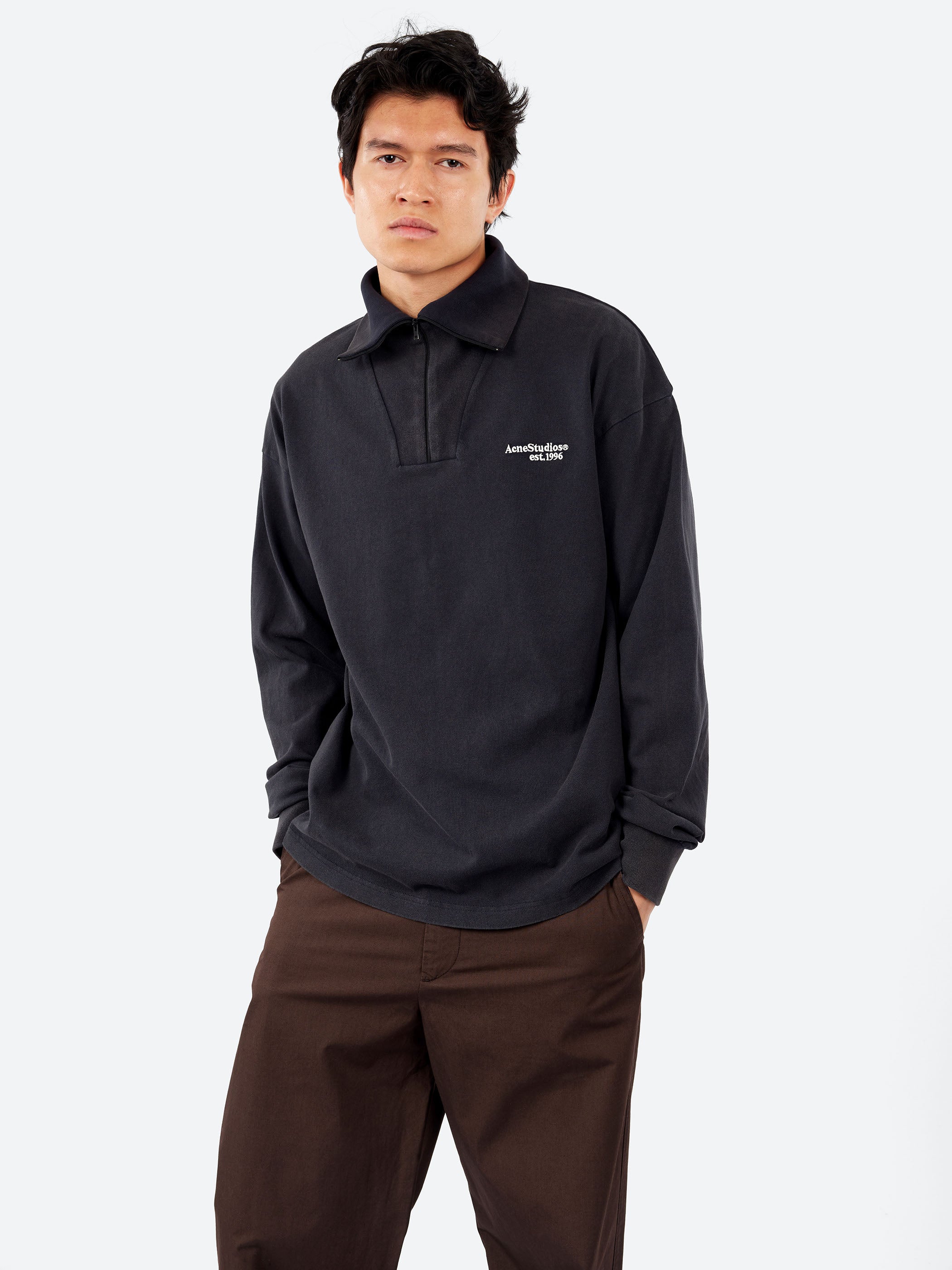 Acne Studios - Half-Zip Logo Sweatshirt in Black – gravitypope