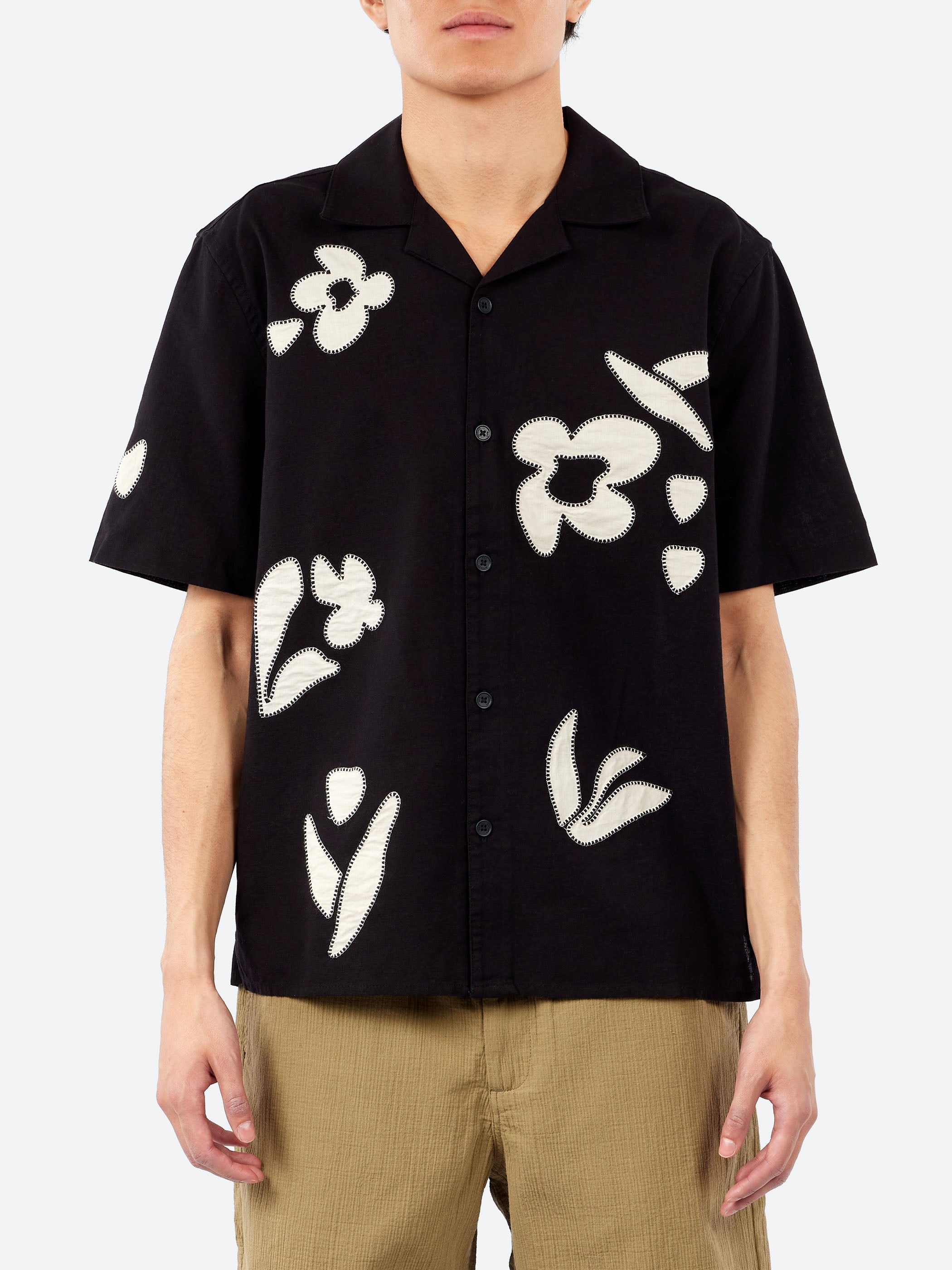 Wax London - Didcot Short Sleeve Shirt in Black and Beige