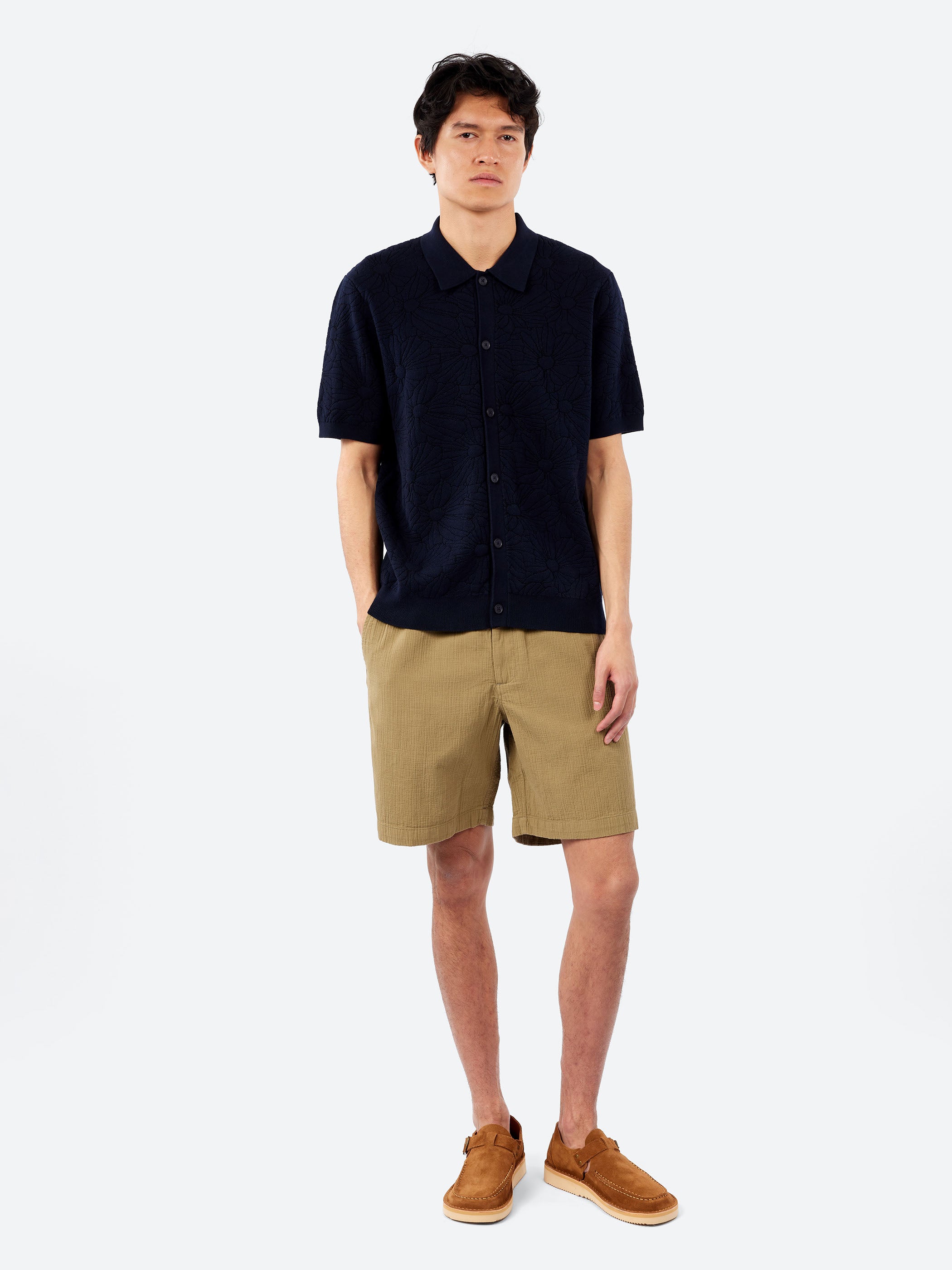Wax London - Tellaro Flower Jacquard Shirt in Navy and Black