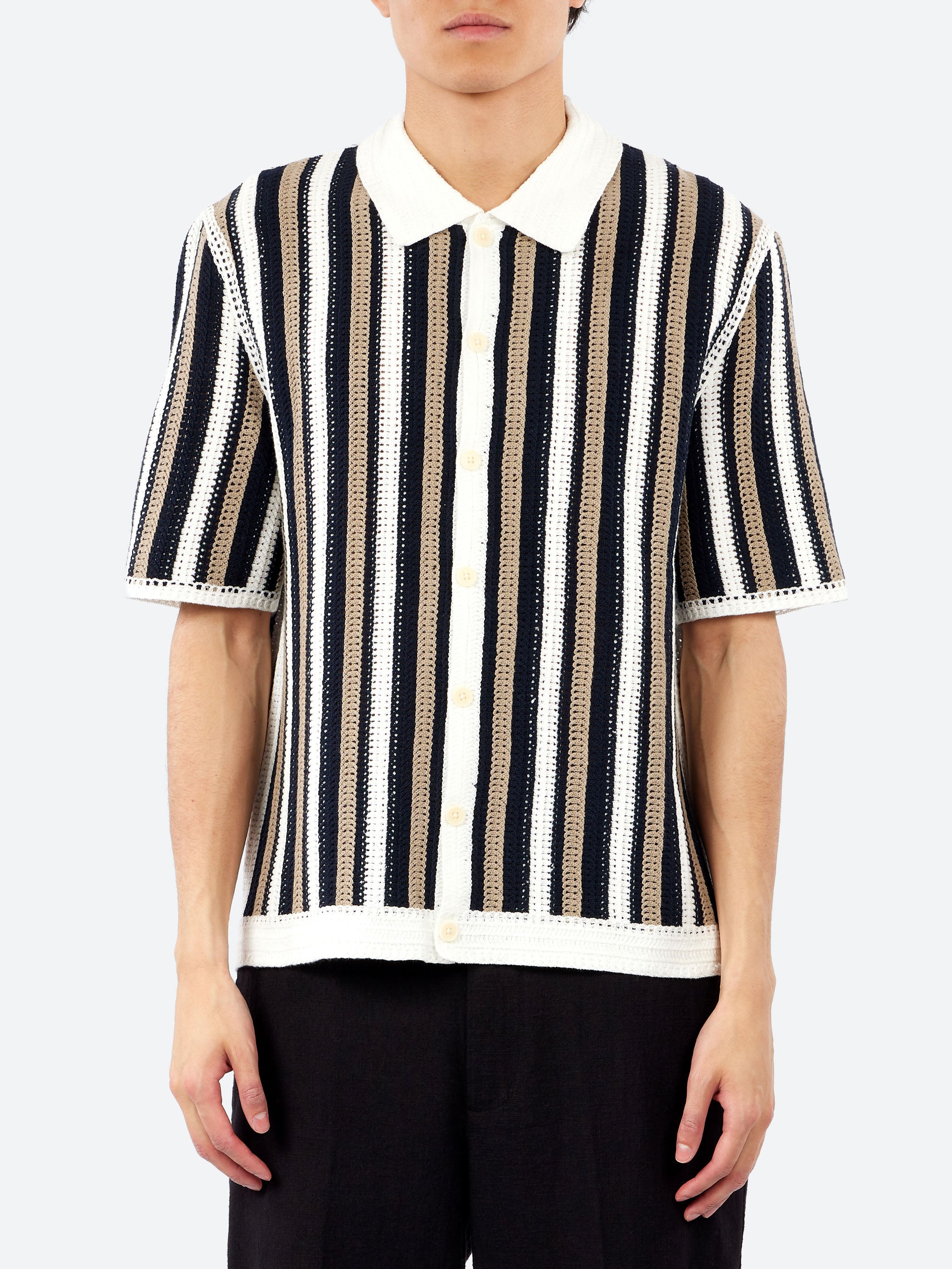 Porto Stripe Crochet Knitted Shirt