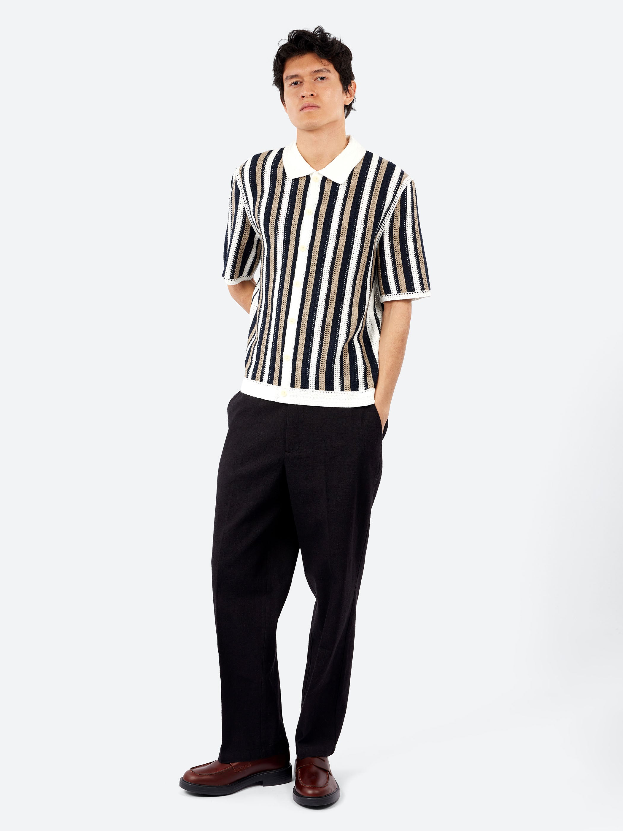 Porto Stripe Crochet Knitted Shirt