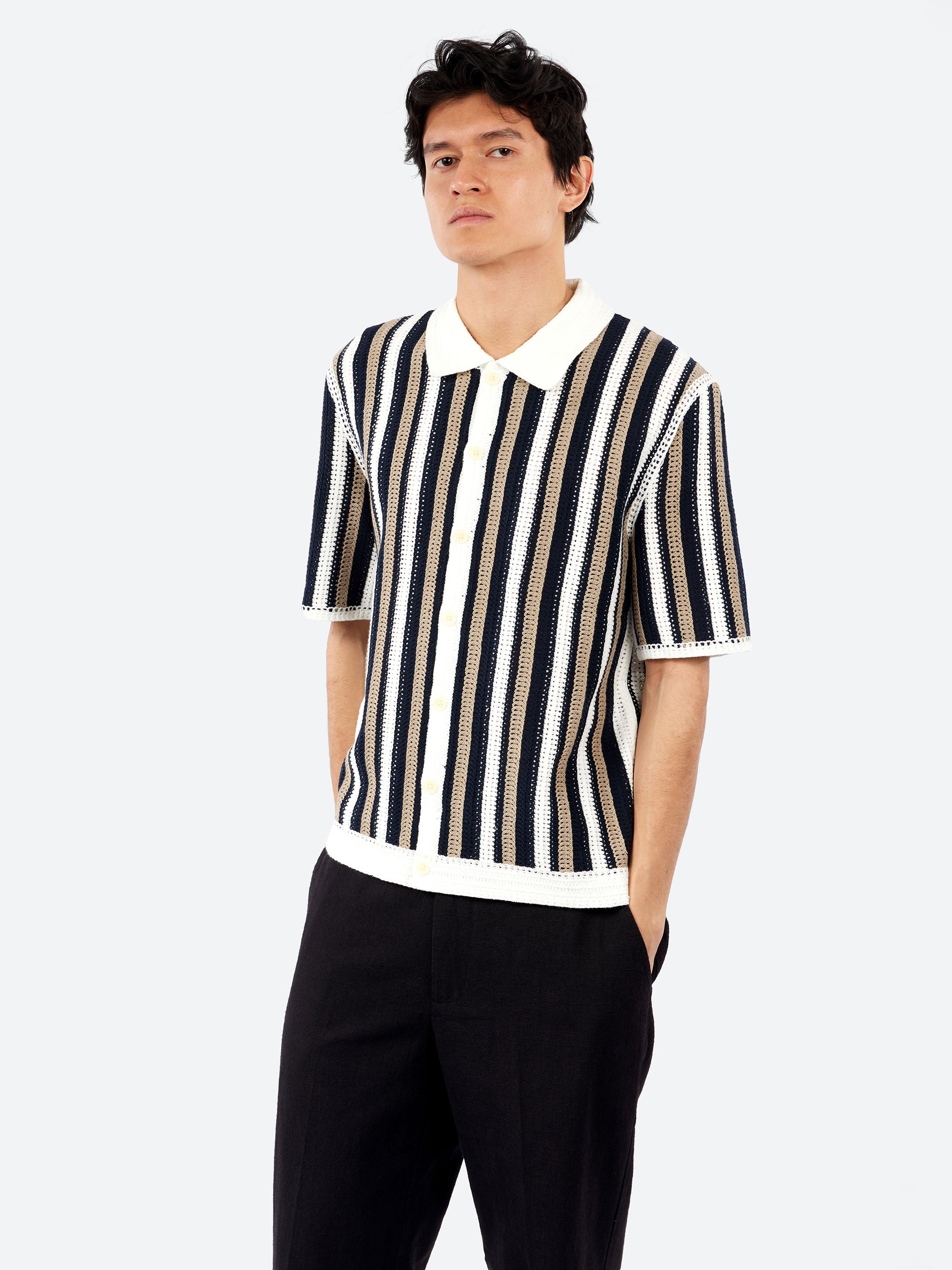 Porto Stripe Crochet Knitted Shirt