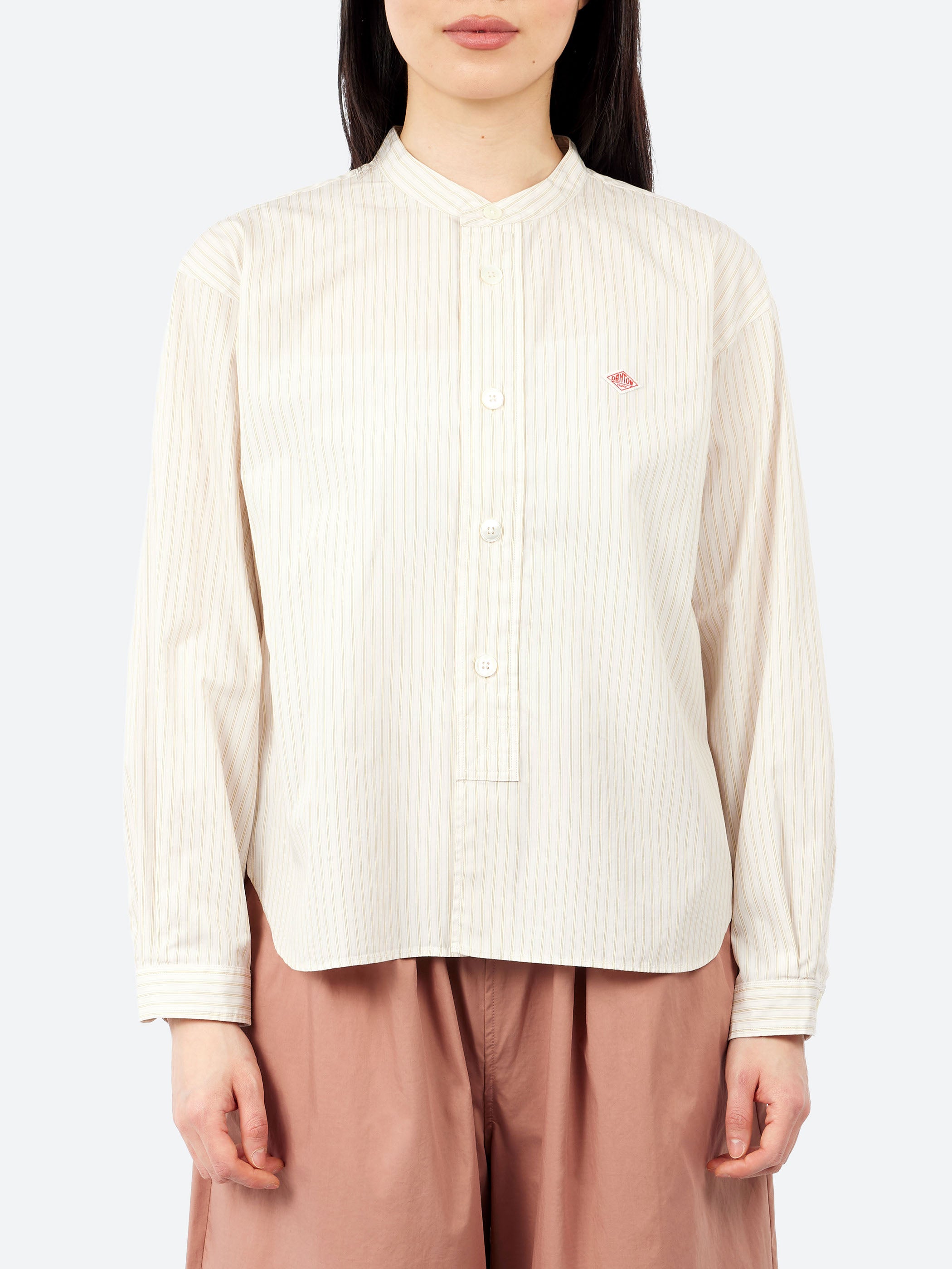 Cotton Poplin Band Collar Shirt