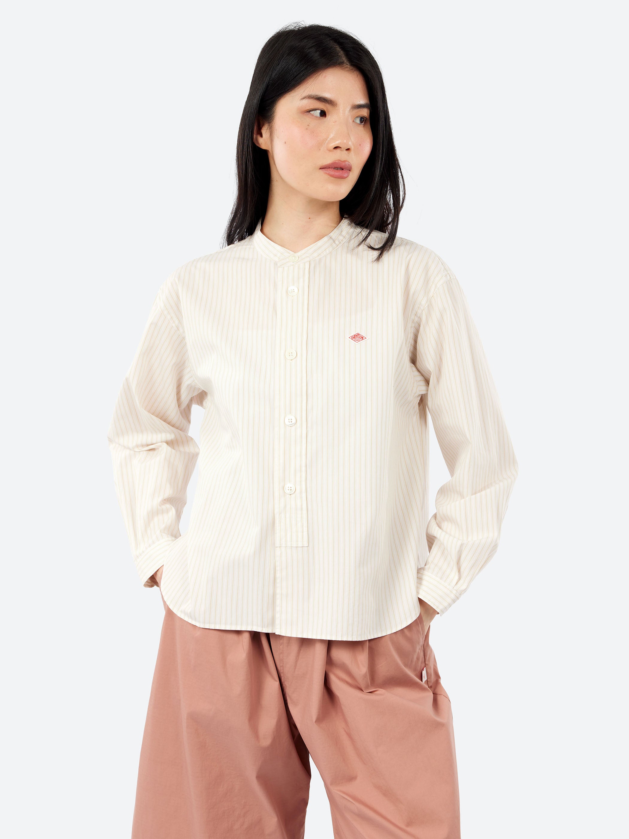 Cotton Poplin Band Collar Shirt