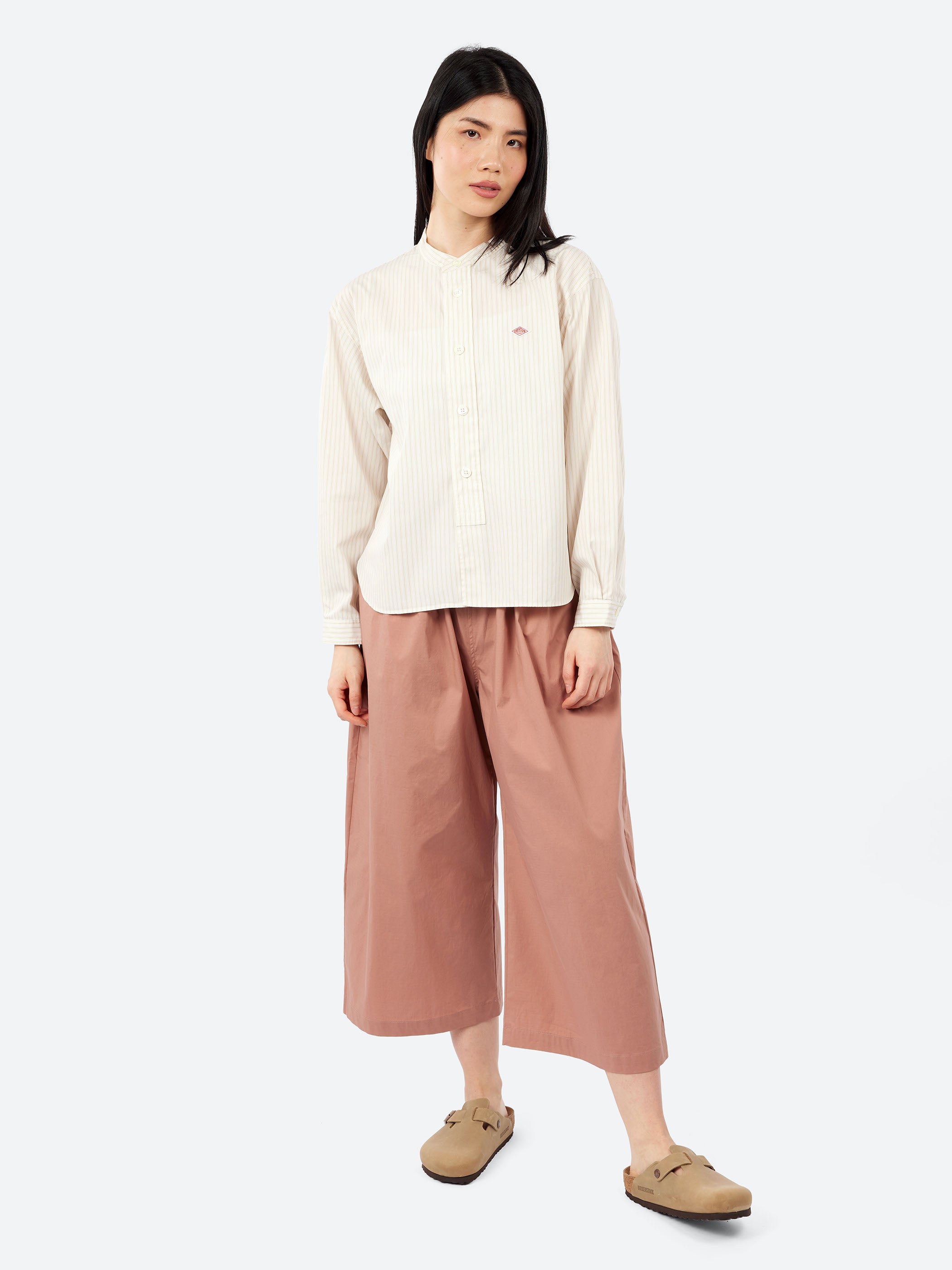 Cotton Poplin Band Collar Shirt