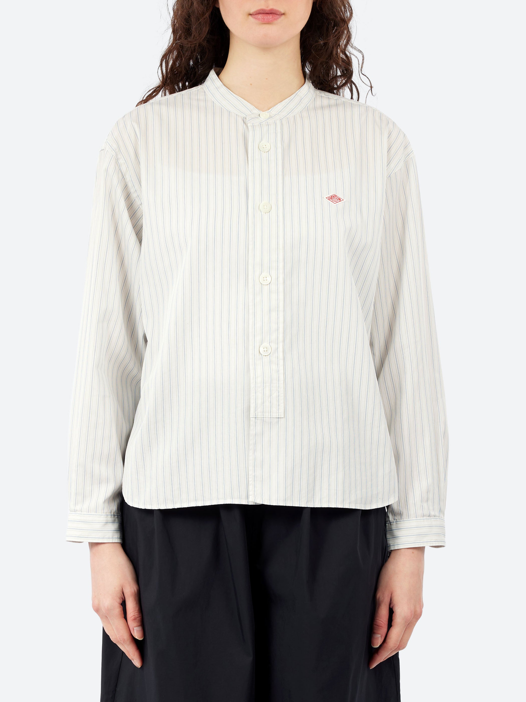 Cotton Poplin Band Collar Shirt