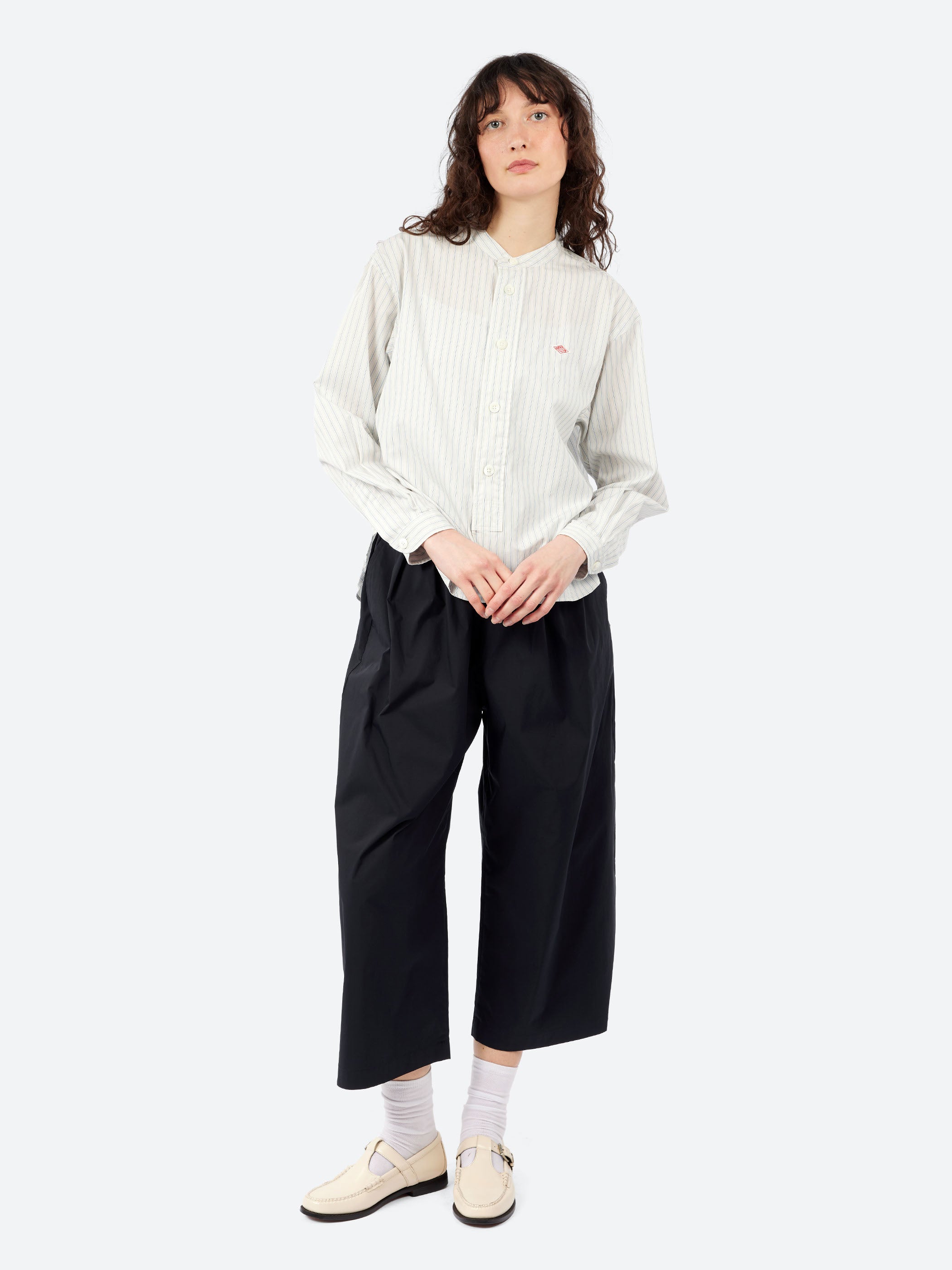 Cotton Poplin Band Collar Shirt