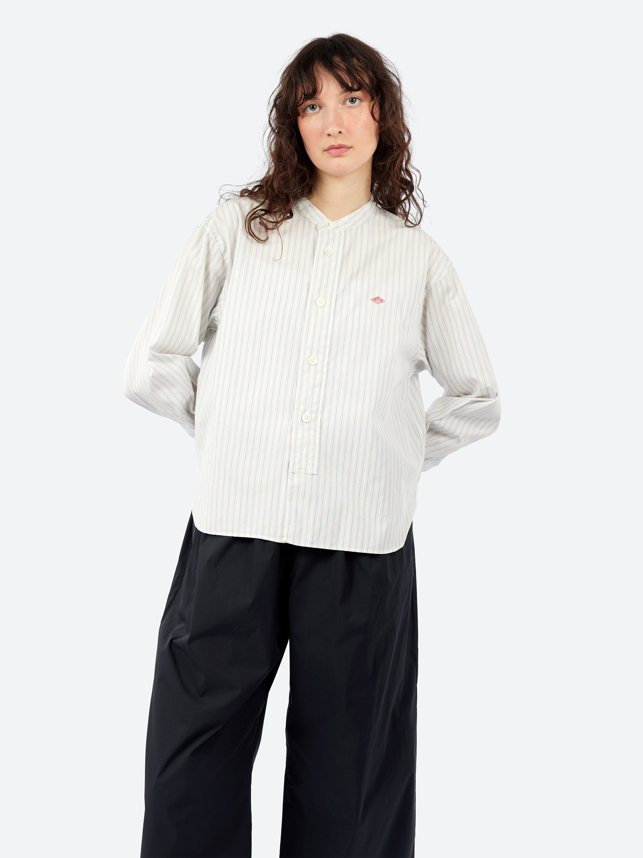 Cotton Poplin Band Collar Shirt