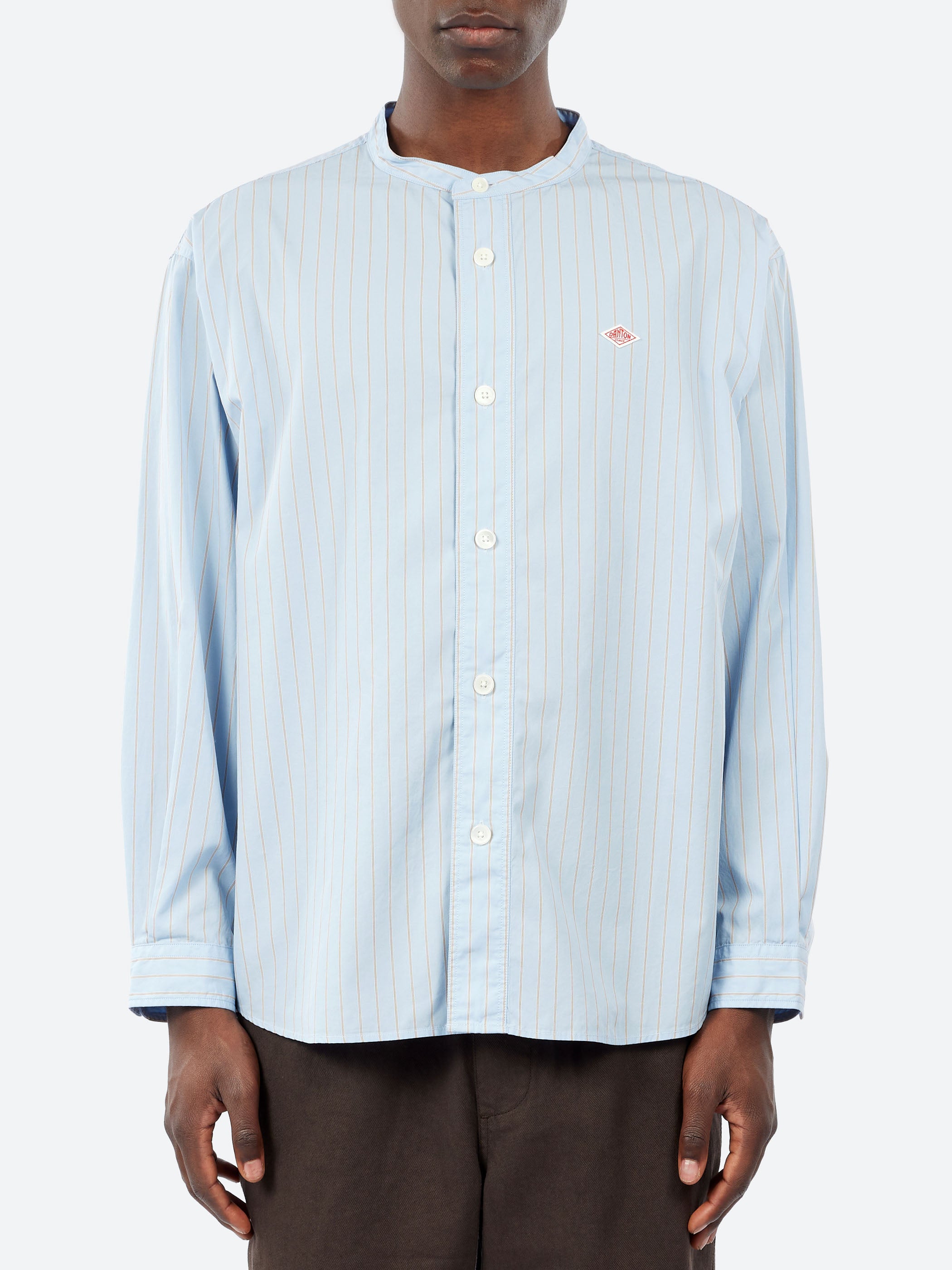 Cotton Poplin Band Collar Shirt