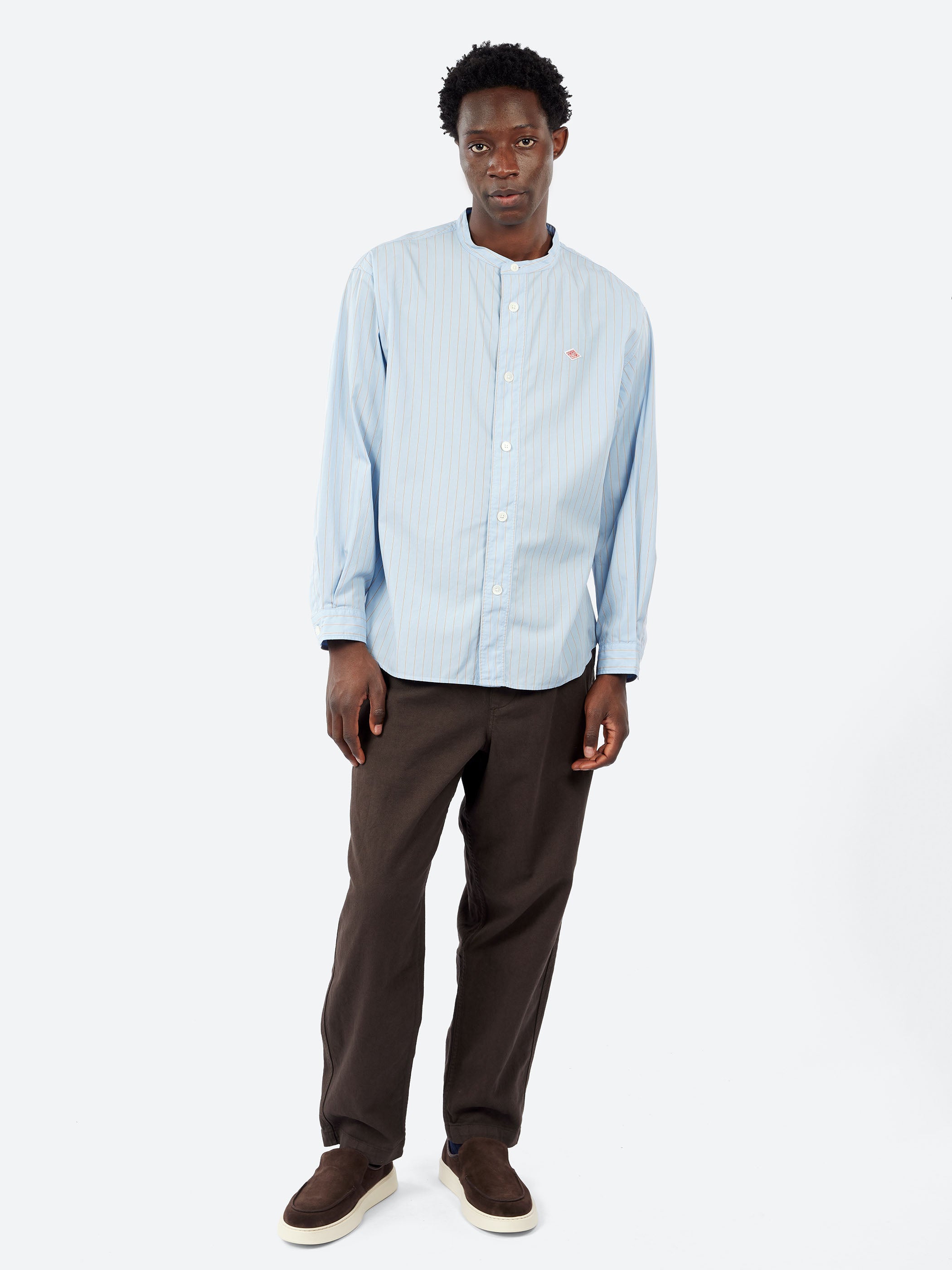 Cotton Poplin Band Collar Shirt