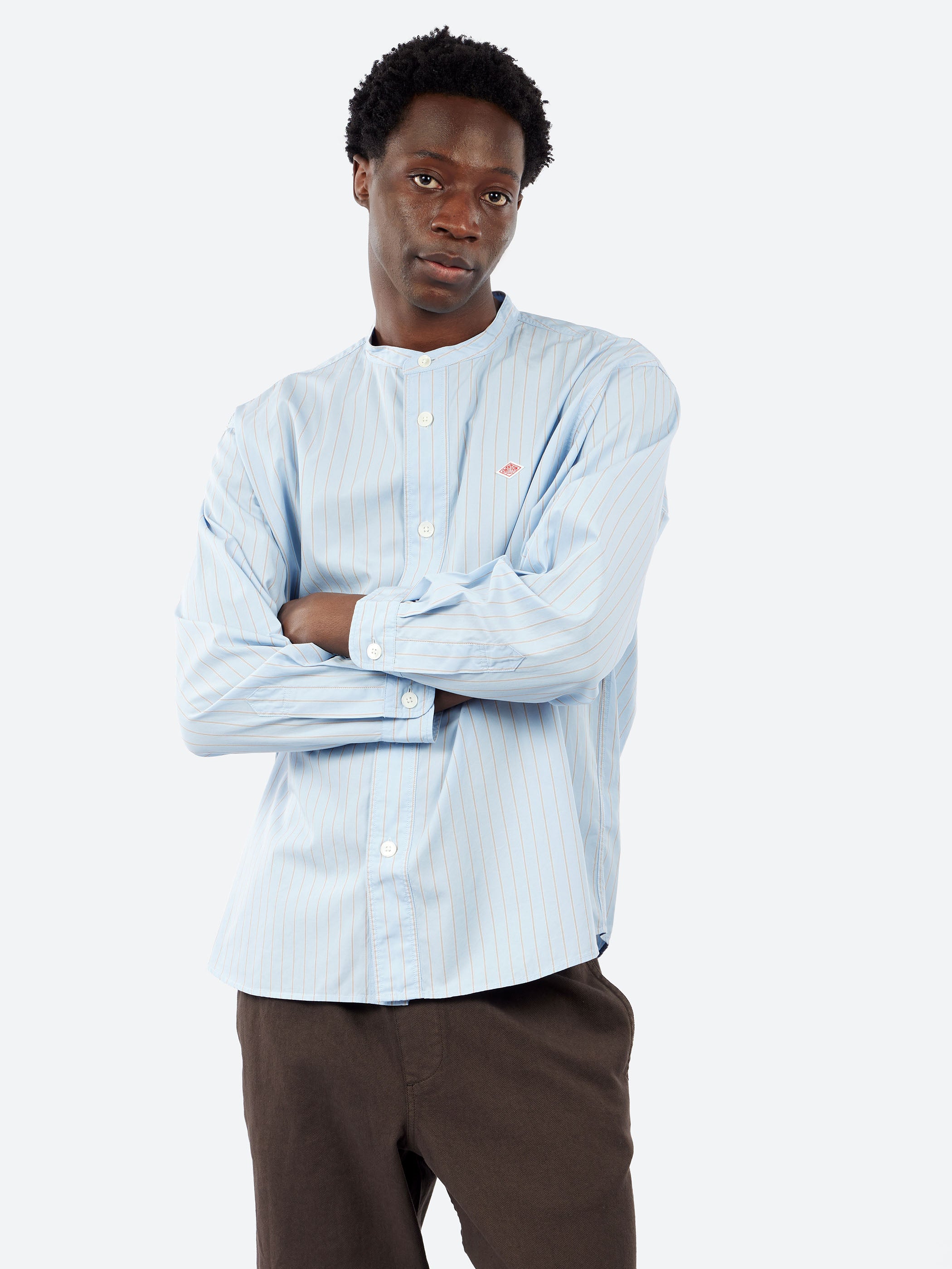 Cotton Poplin Band Collar Shirt