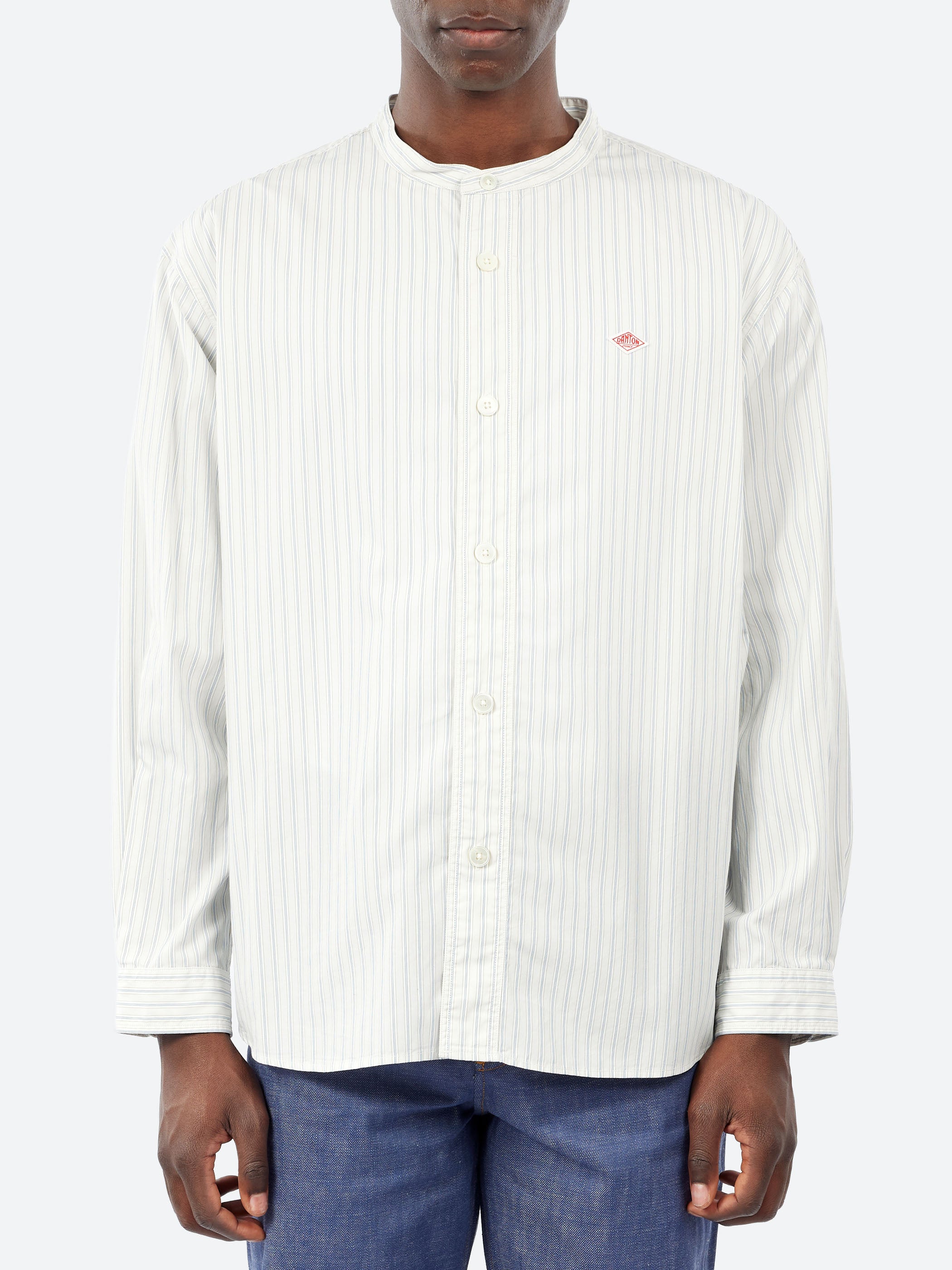 Cotton Poplin Band Collar Shirt