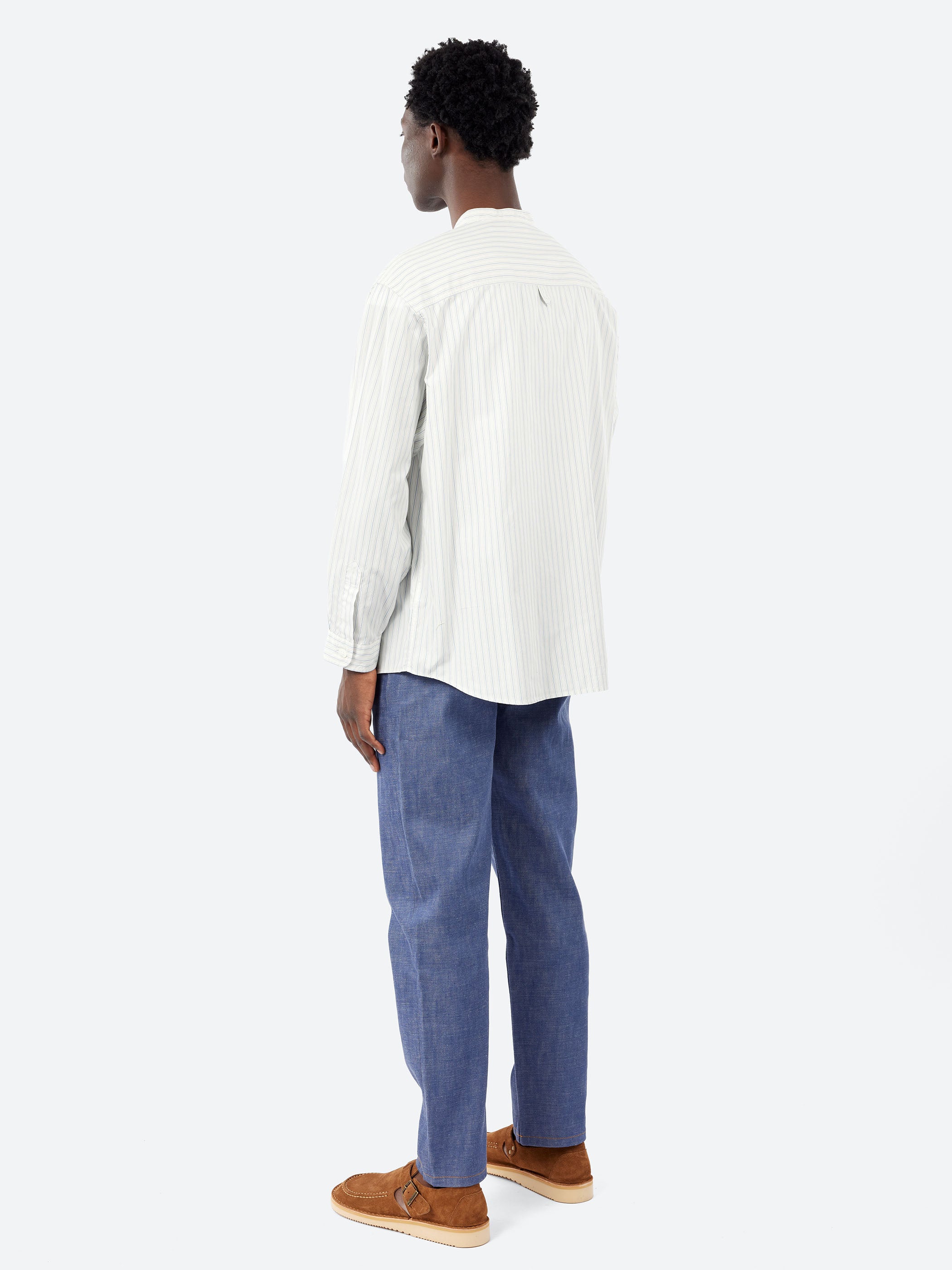Cotton Poplin Band Collar Shirt