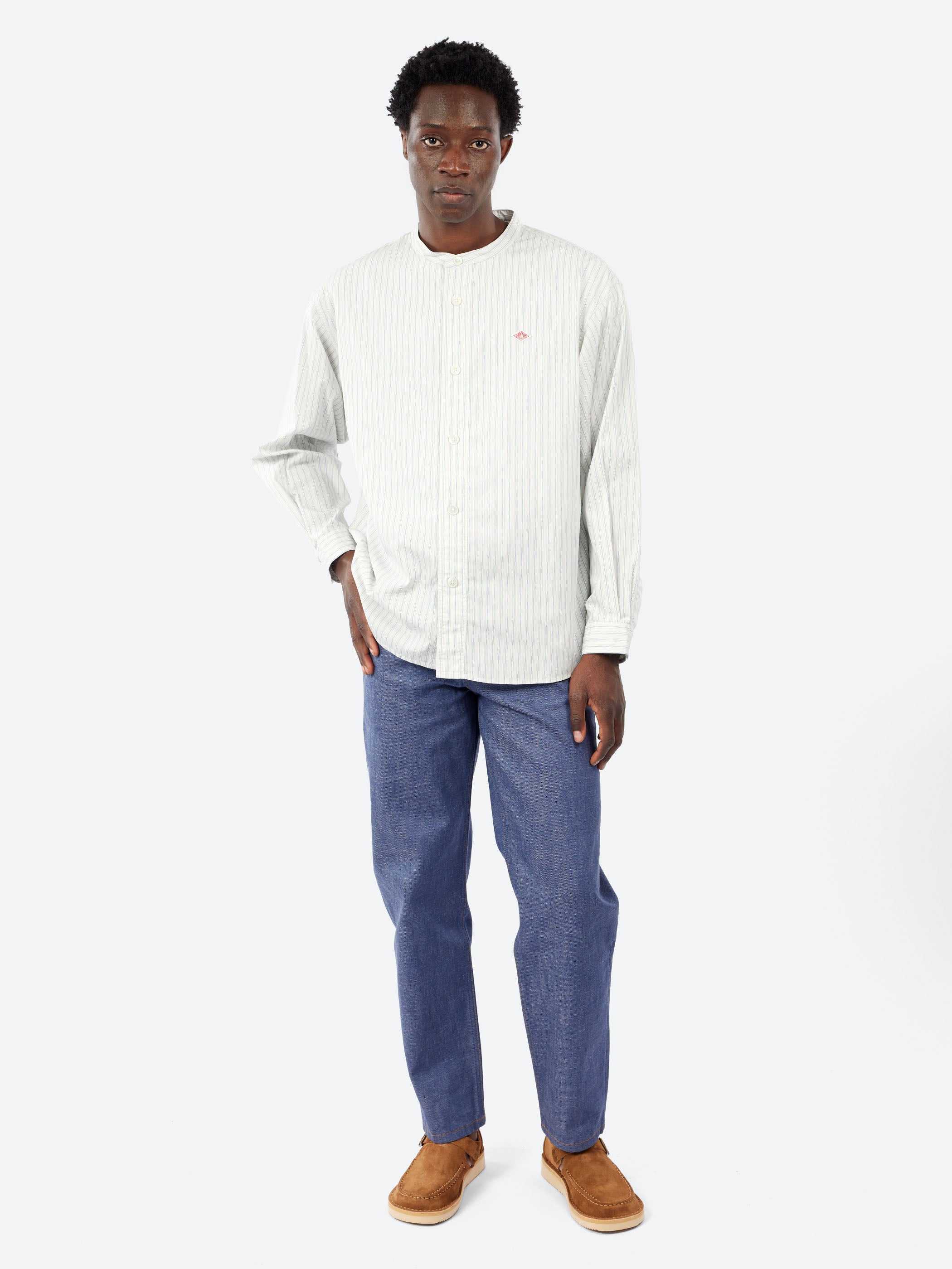 Cotton Poplin Band Collar Shirt