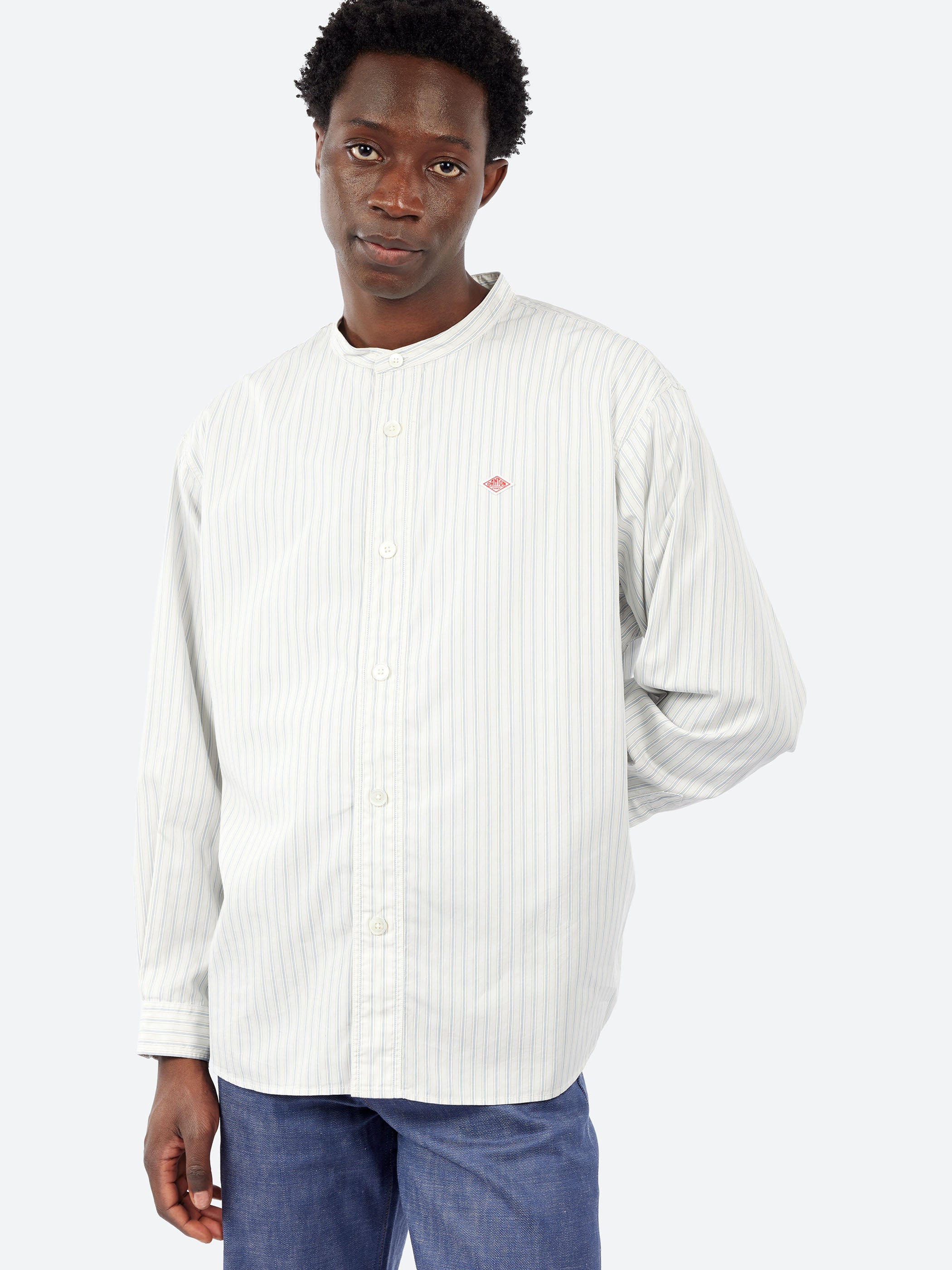 Cotton Poplin Band Collar Shirt