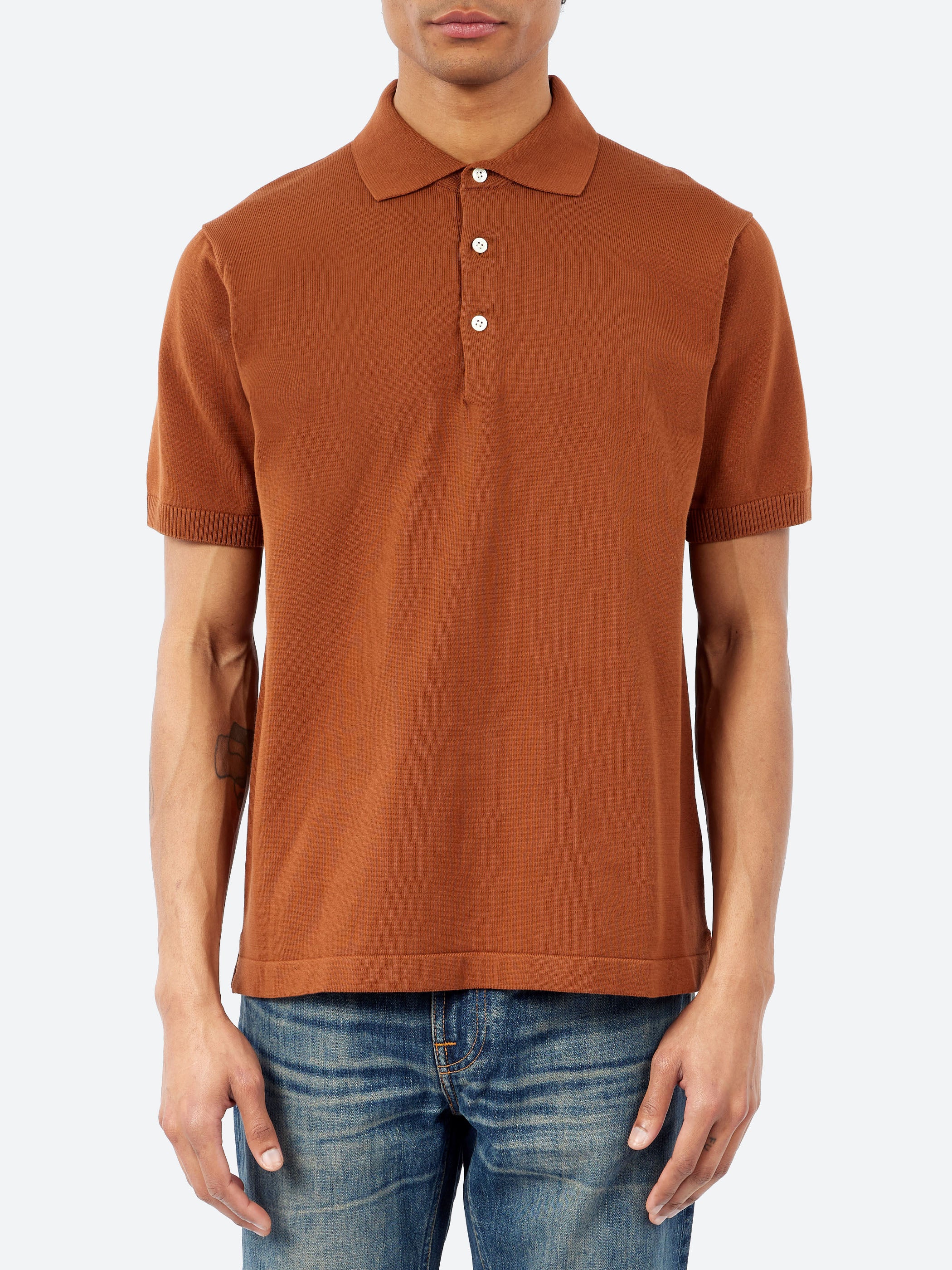 トップス polo shirt / BEAMS Beams Plus Knit 12 Gauge Polo in Mocha Curated at Jake and Jones