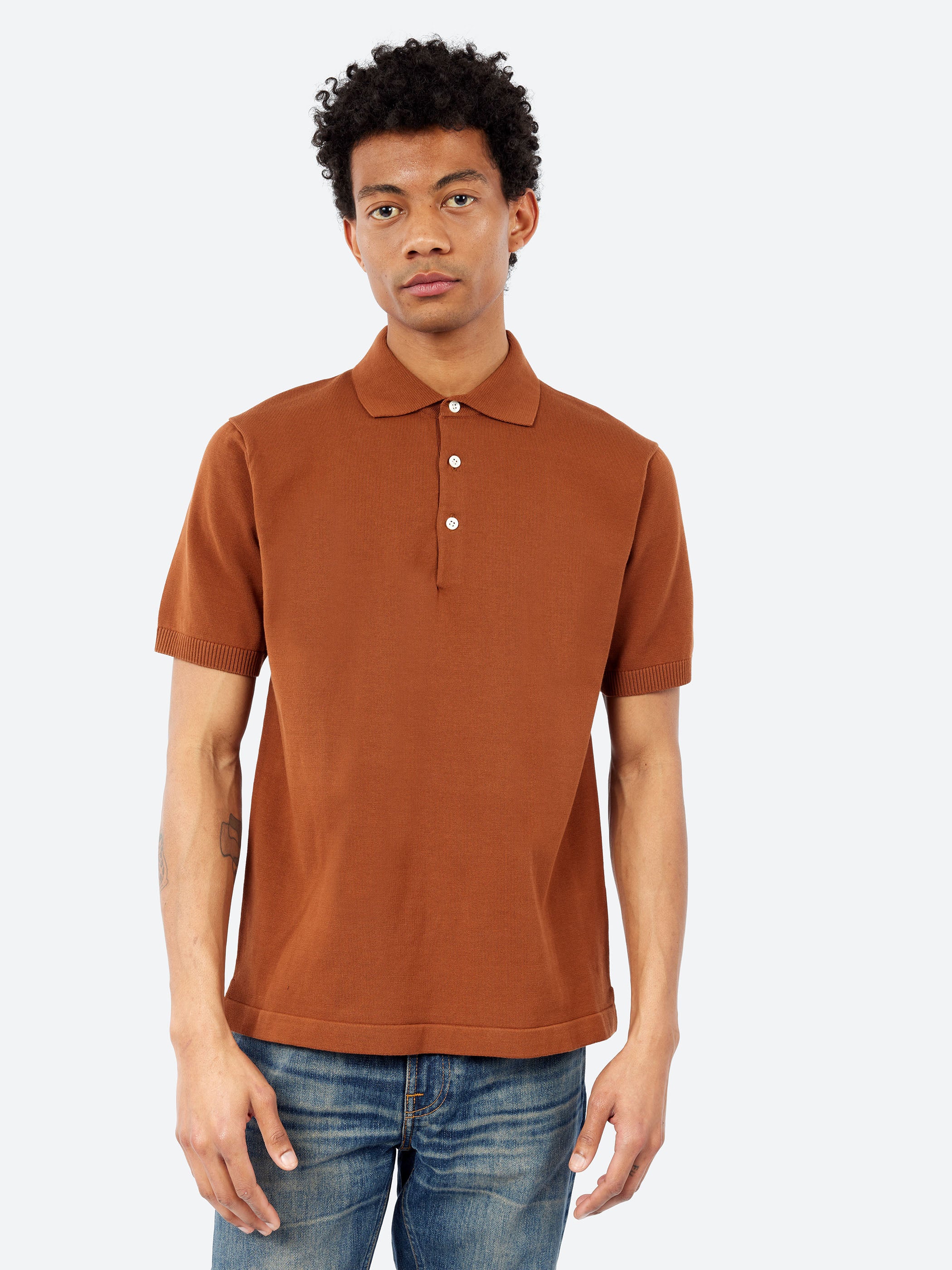 BEAMS PLUS - Knit Polo Shirt in Brown – gravitypope