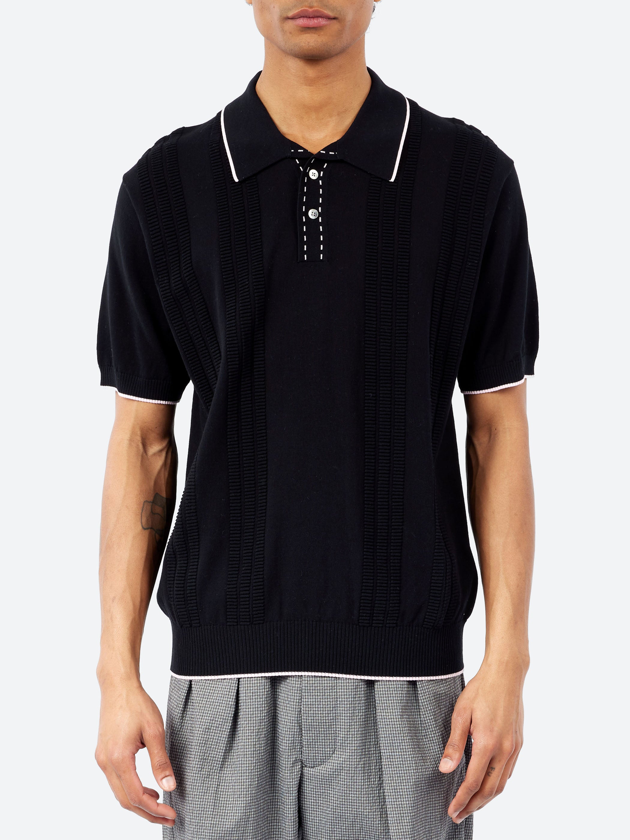 BEAMS PLUS - Knit Polo Jacquard in Black – gravitypope